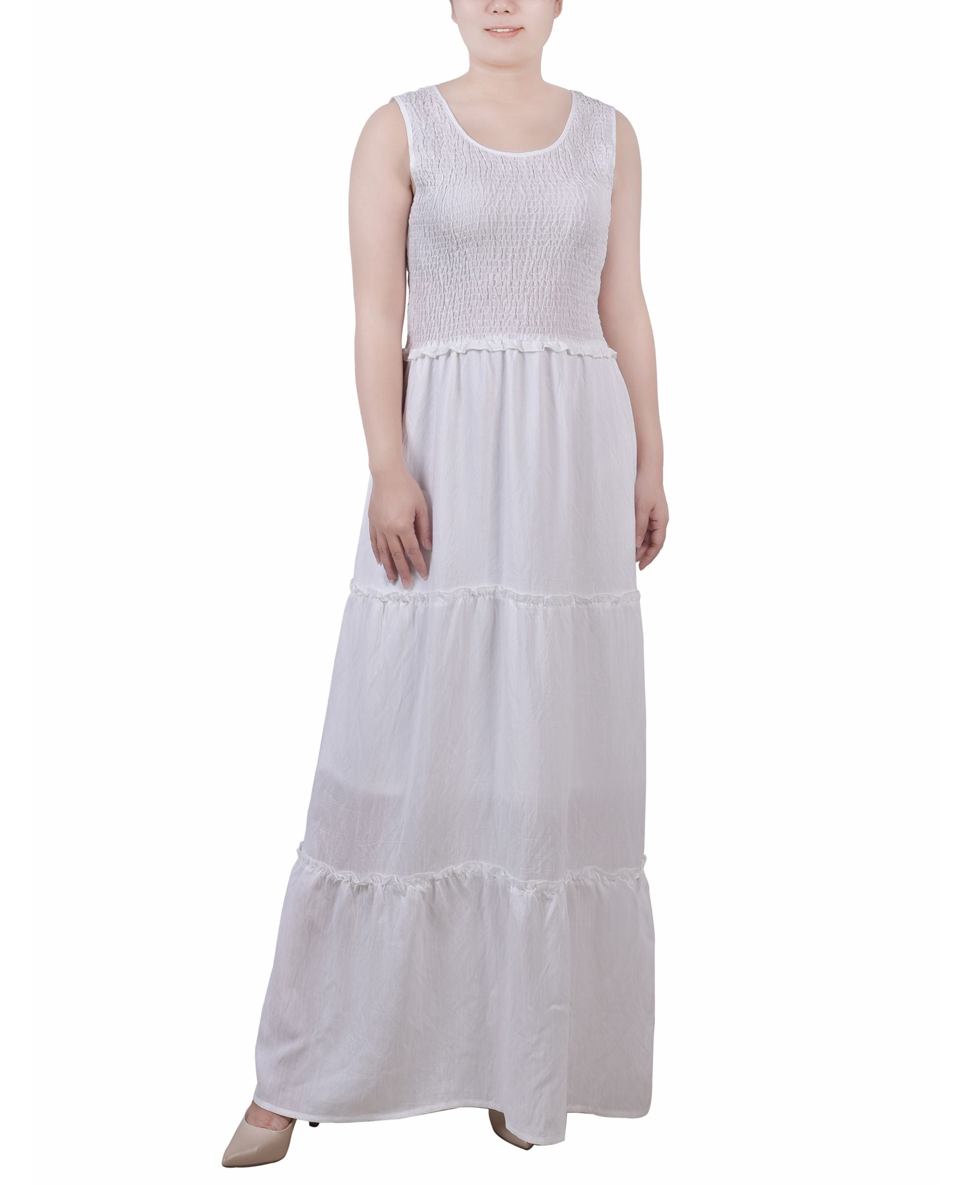 Petite Sleeveless Textured Tiered Flounce Maxi Dress