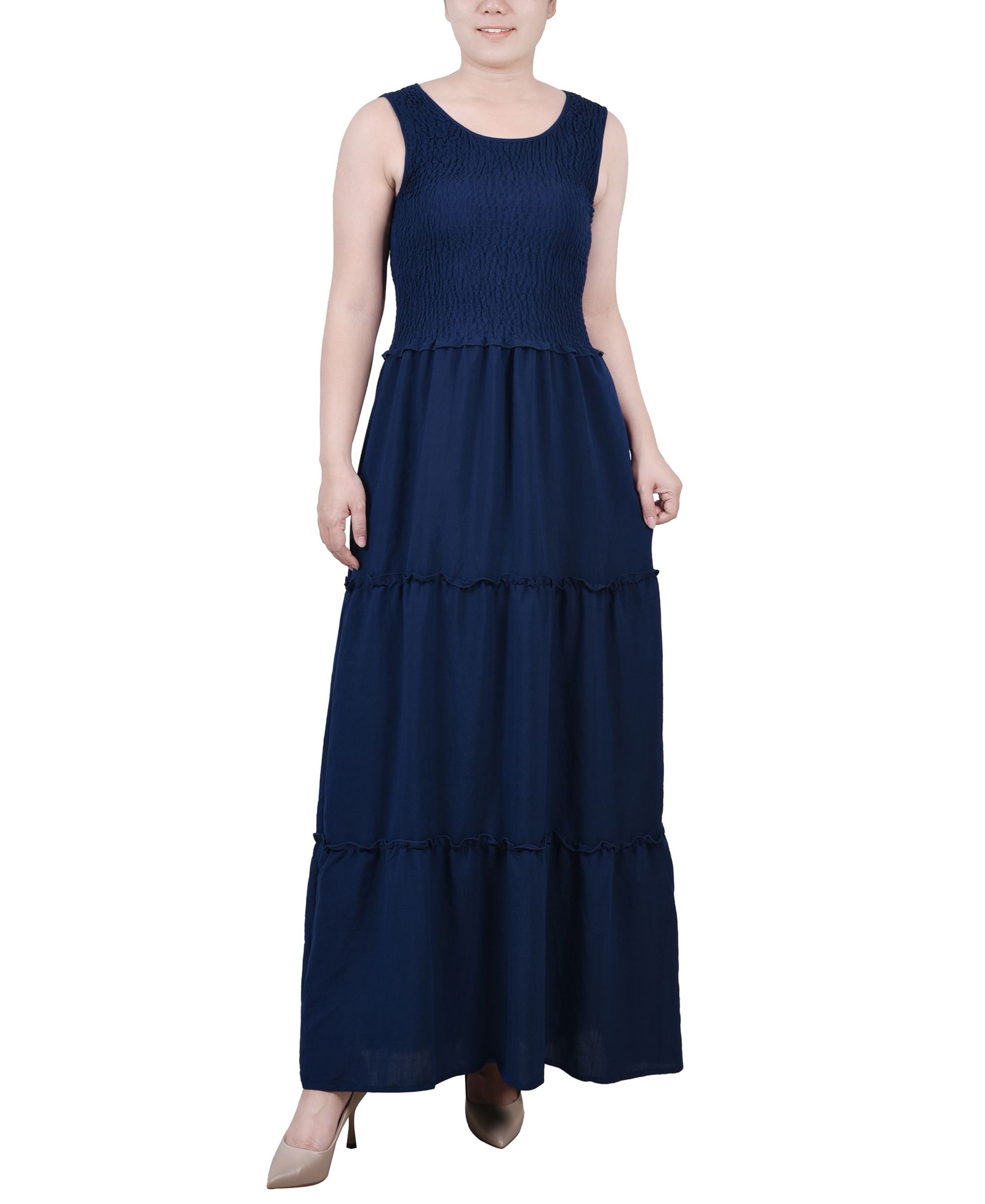 Petite Sleeveless Textured Tiered Flounce Maxi Dress