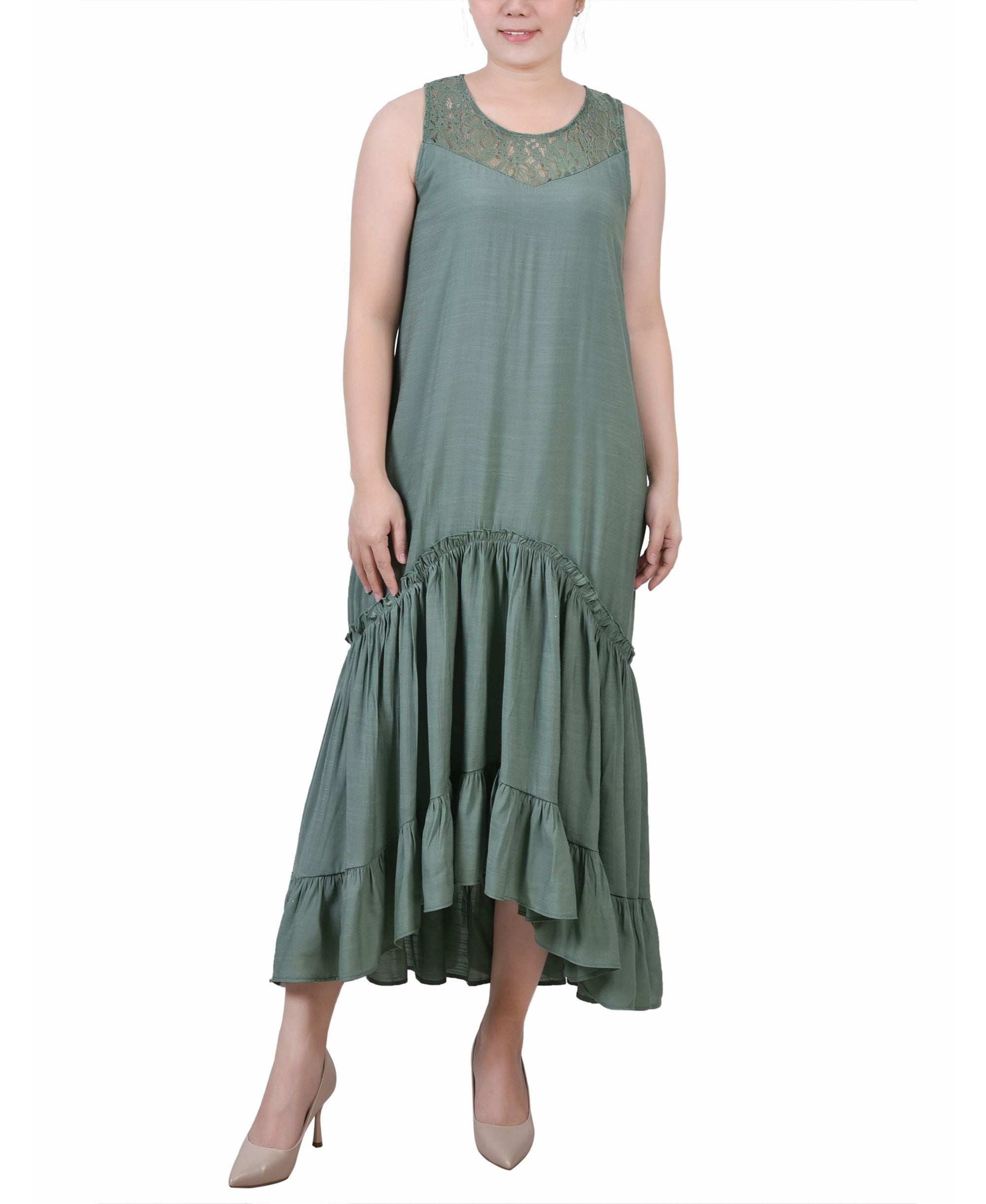 Petite Sleeveless Tiered Flounce Hi Low  Maxi Dress