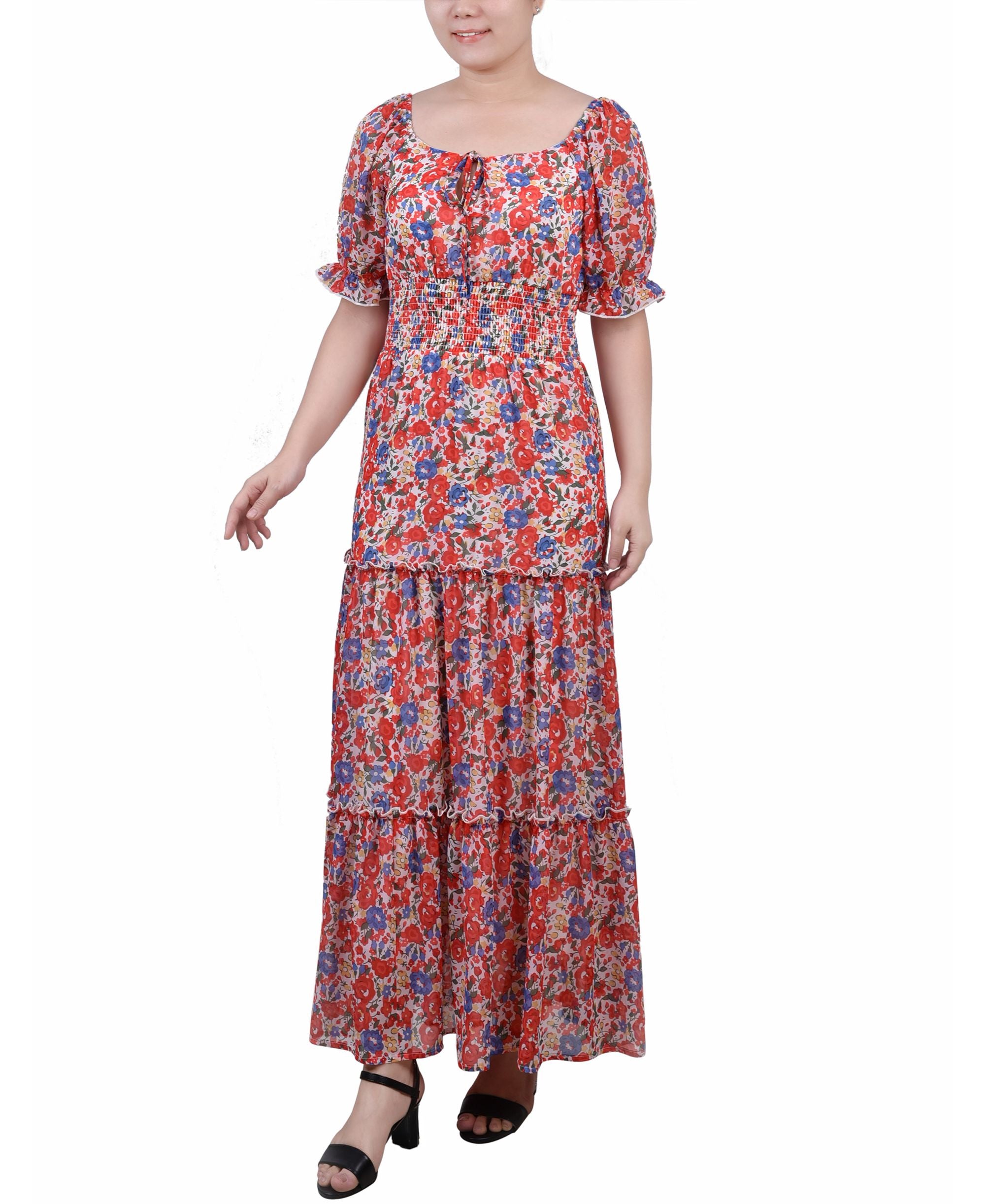 NY Collection Petite Maxi Short-Sleeve Dress