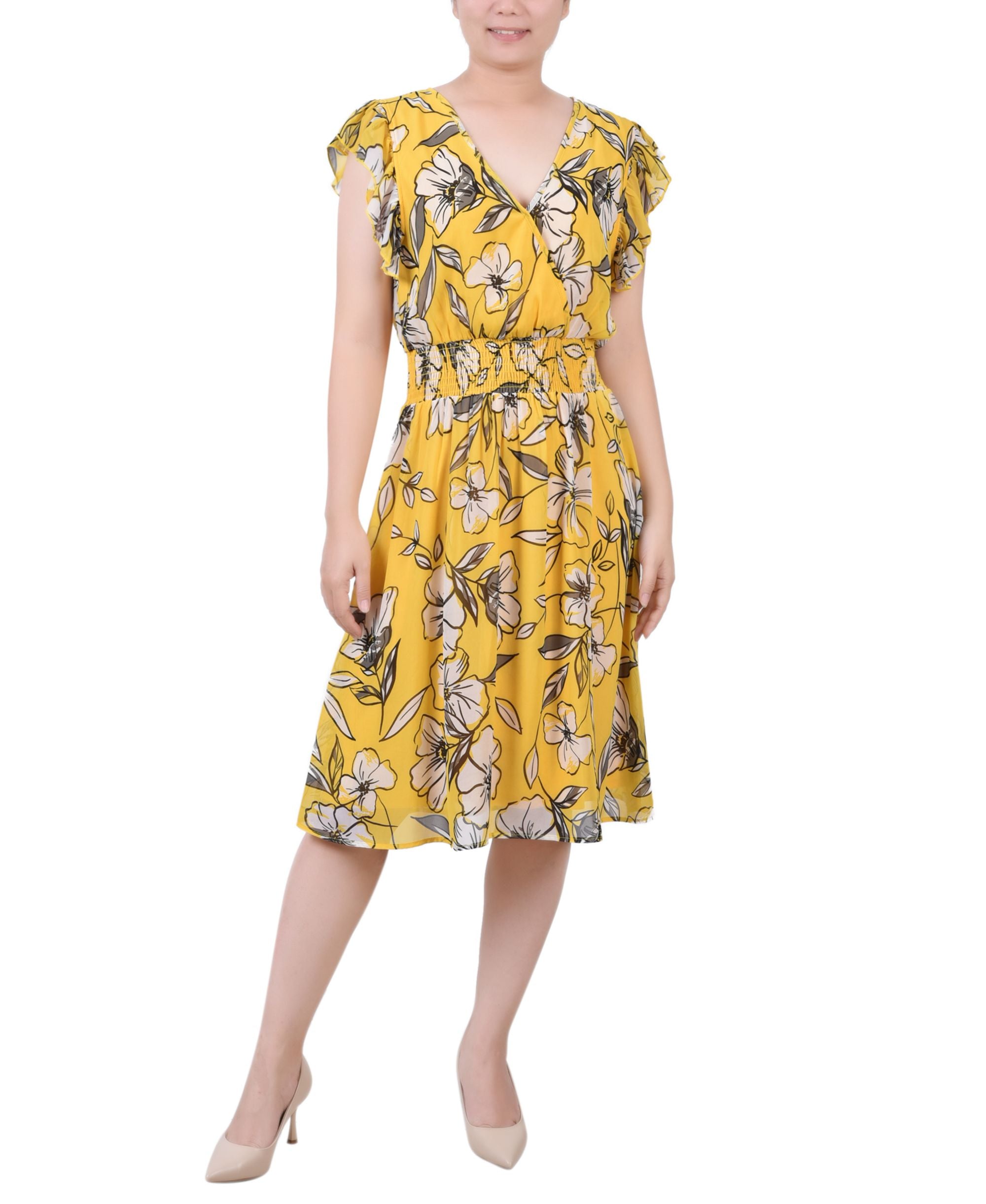 NY Collection Petite Flutter-Sleeve Surplice Neck Dress