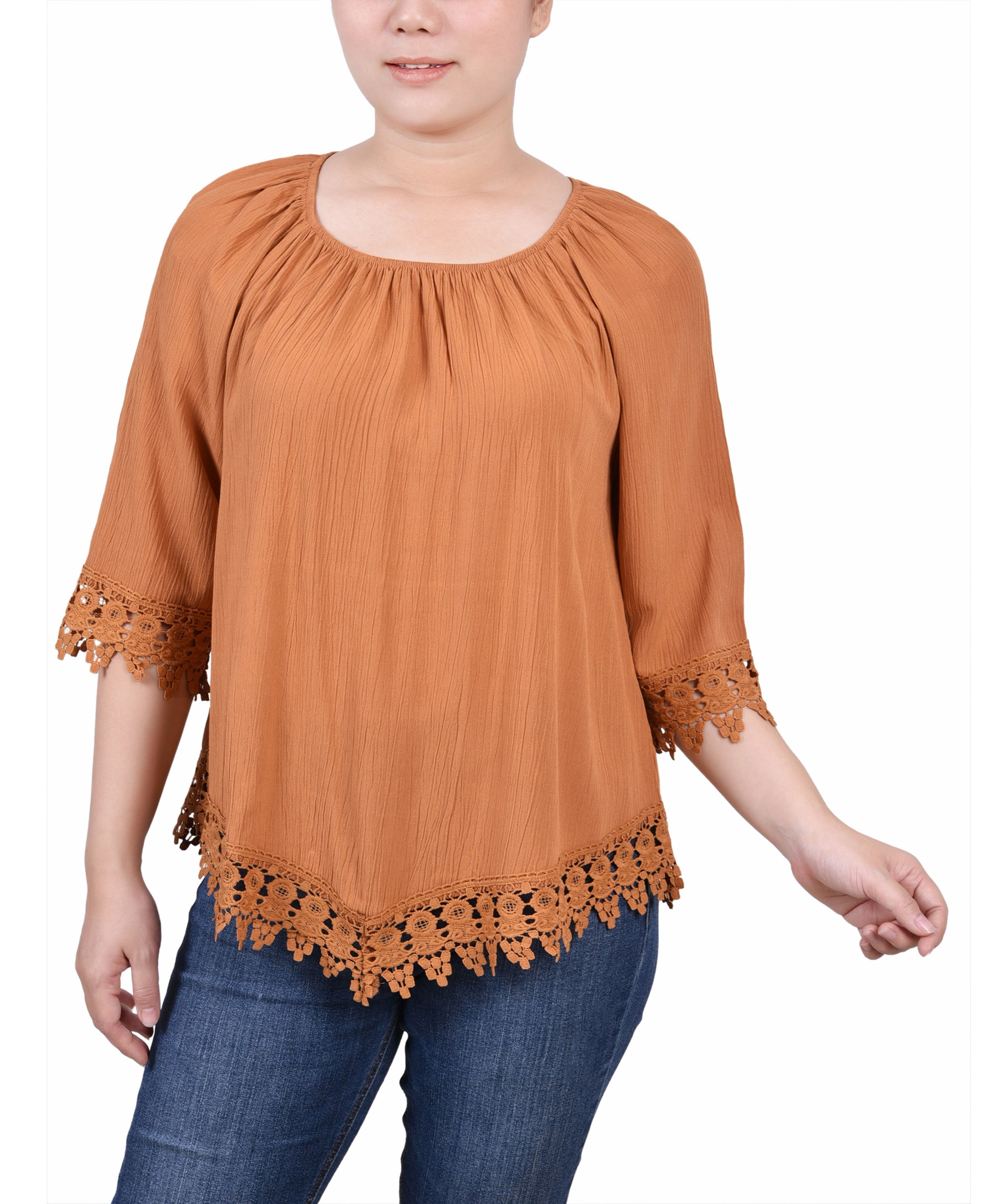 Petite Size 3/4 Sleeve Peasant Signature Blouse