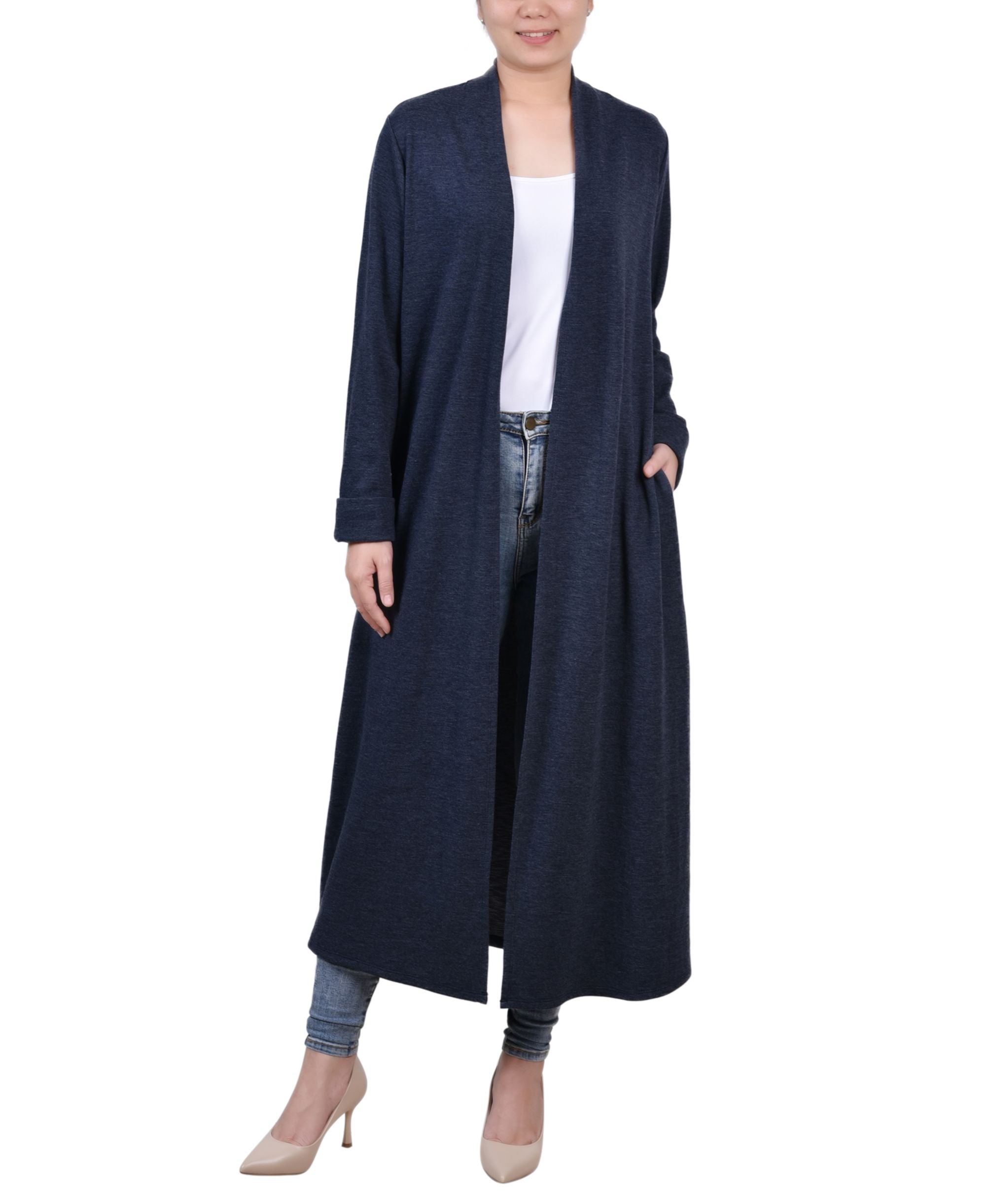 NY Collection Petite Long-Sleeve Heavy Ponte Duster Sweater