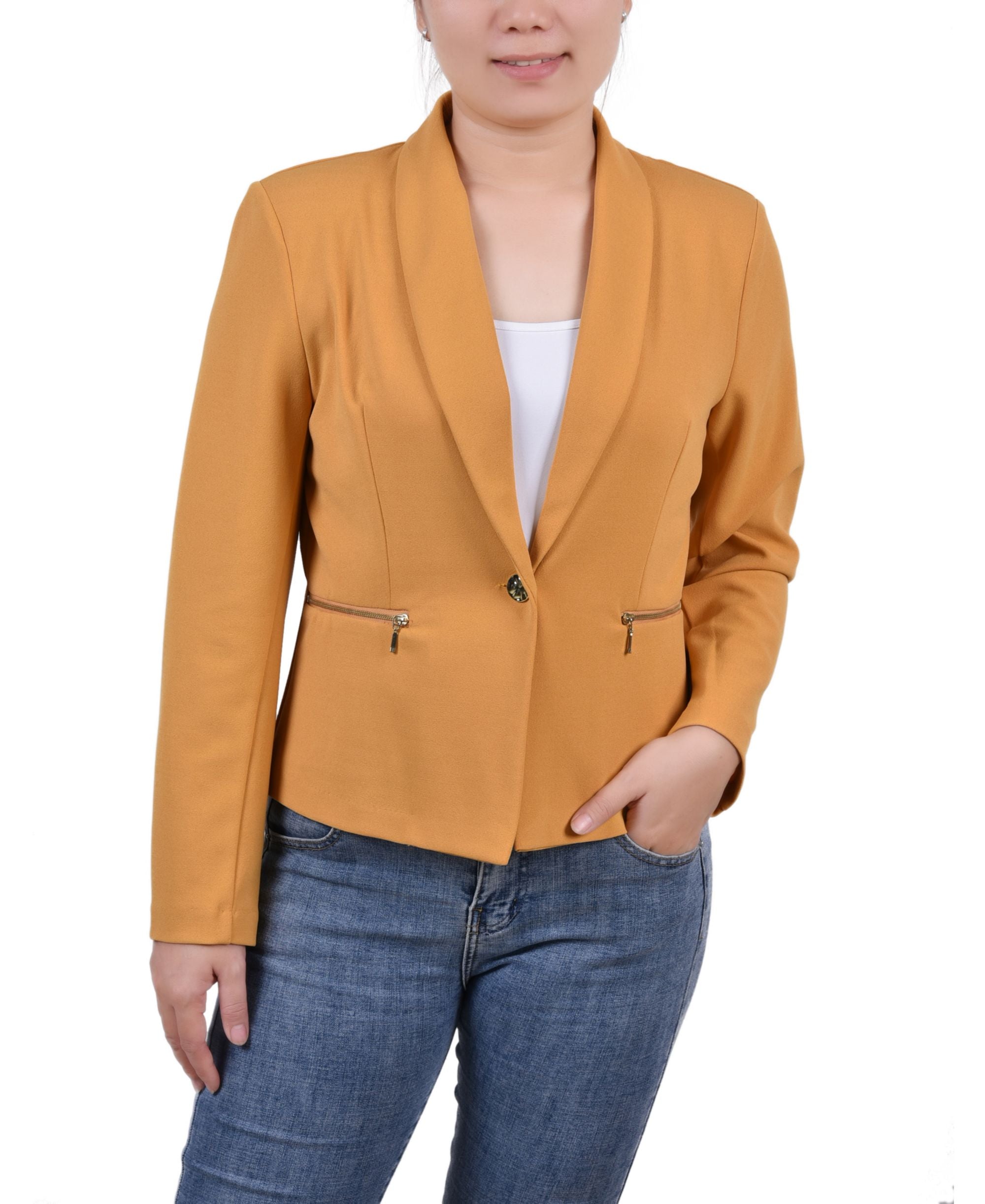 NY Collection Petite Cropped Long-Sleeve Crepe Jacket