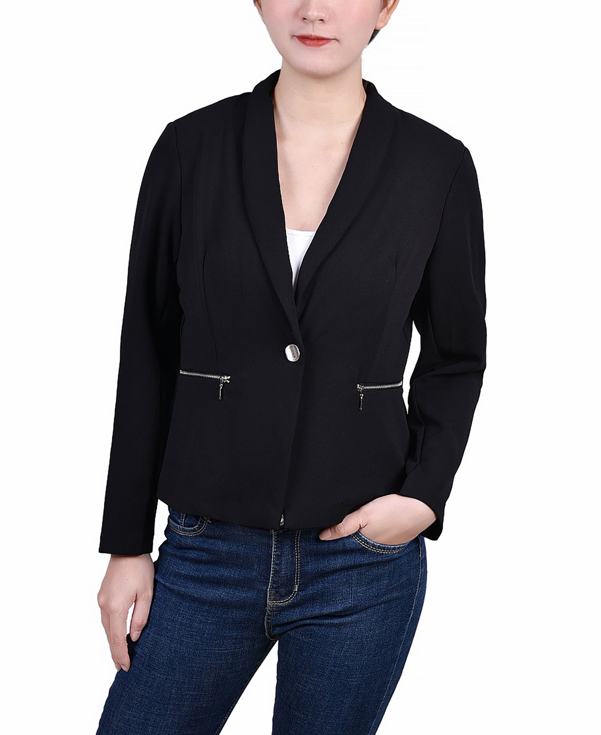 NY Collection Petite Cropped Long-Sleeve Crepe Jacket