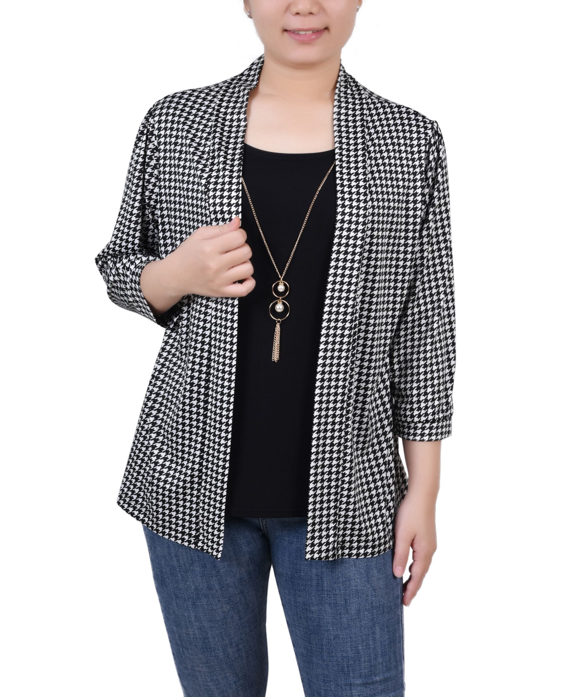 NY Collection Petite 3/4 Sleeve Two Fer Premium Top