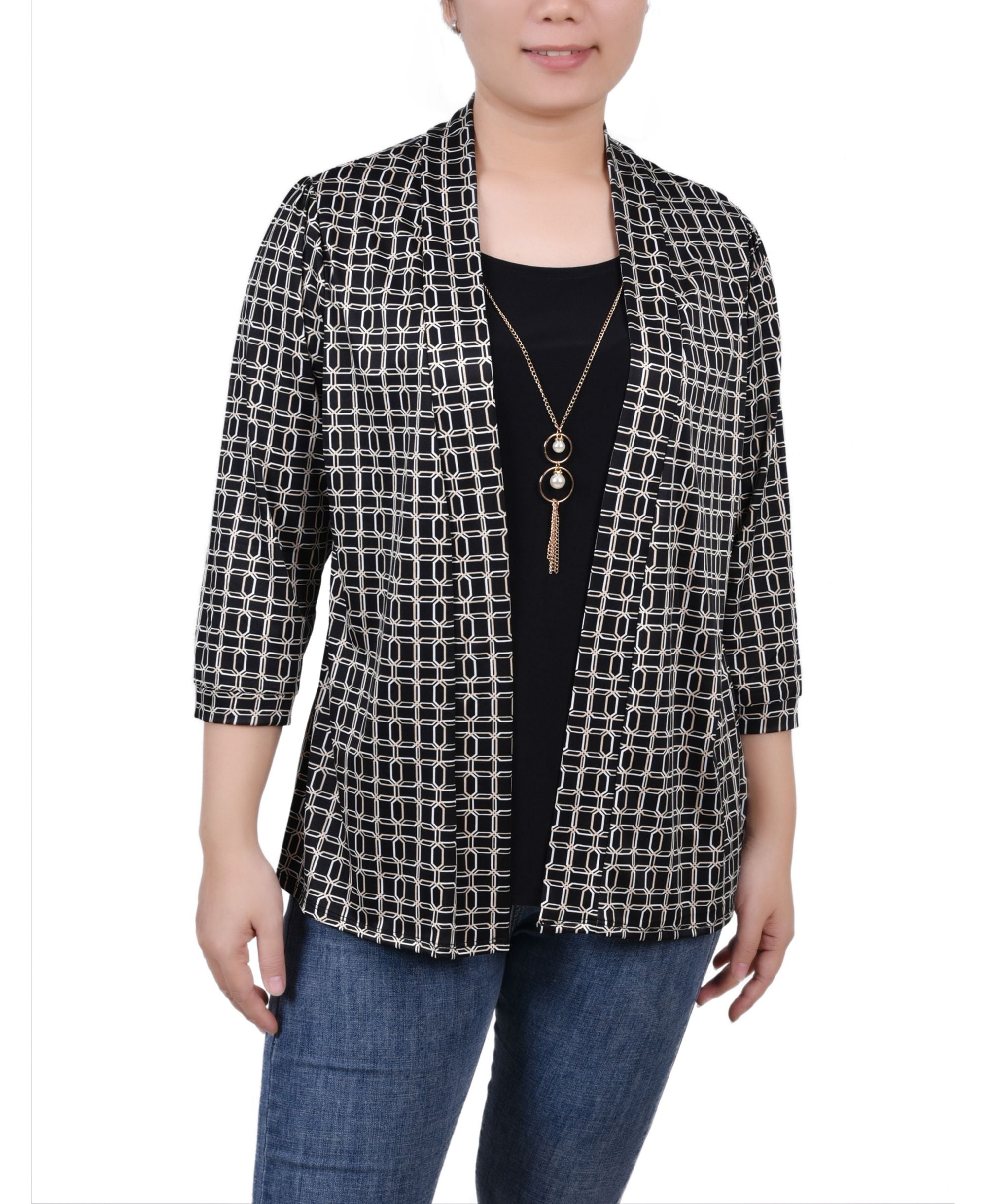 Petite 3/4 Sleeve Two-Fer Premium Top