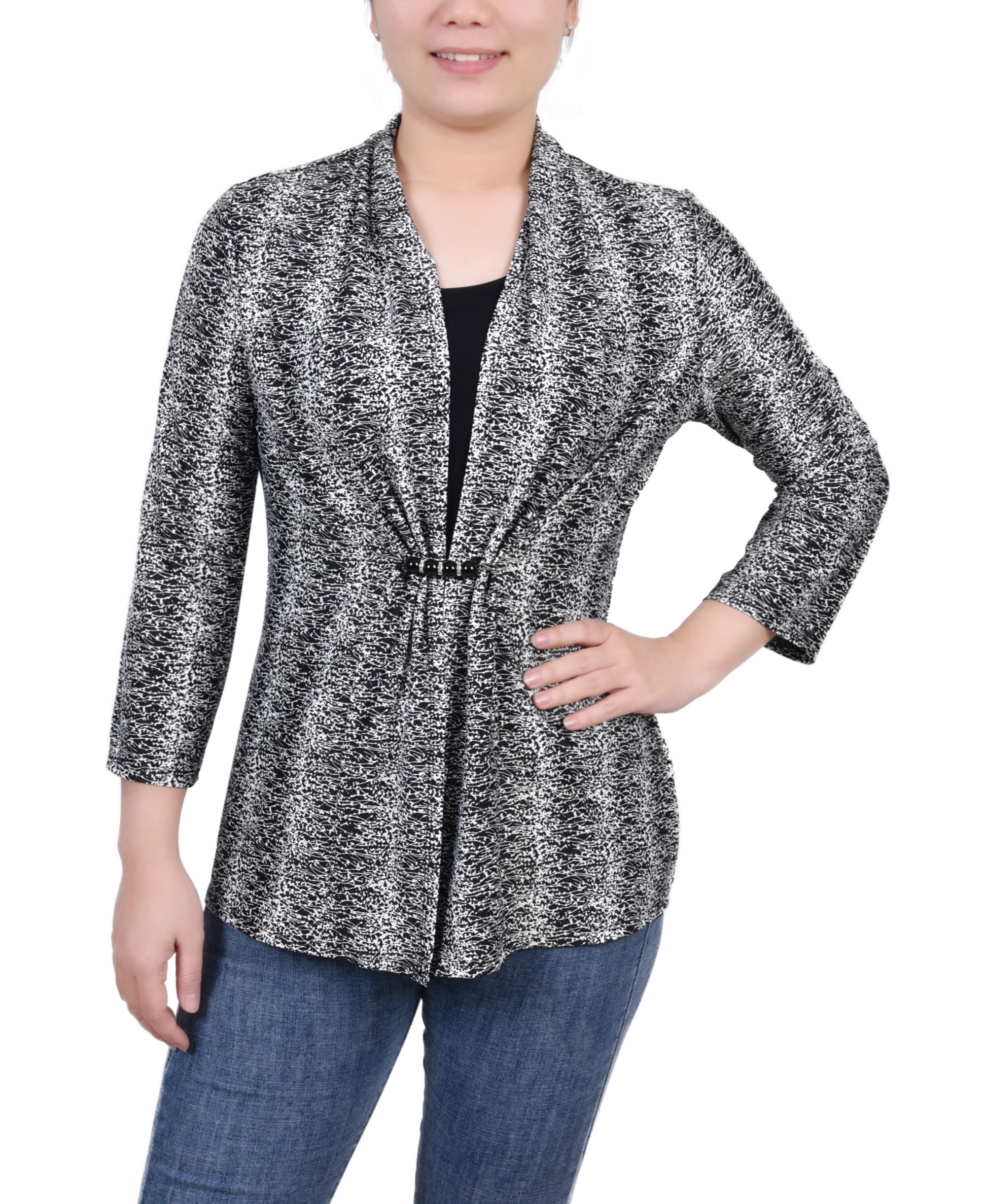 NY Collection Petite 3/4 Sleeve Two Fer Premium Top