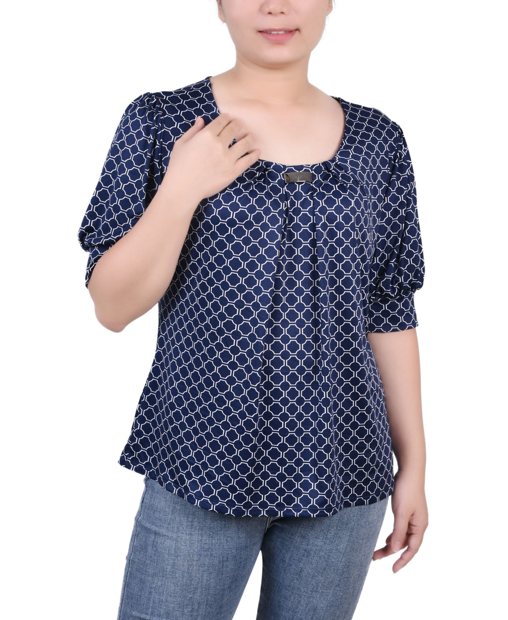 Petite Printed Balloon Sleeve Premium Top