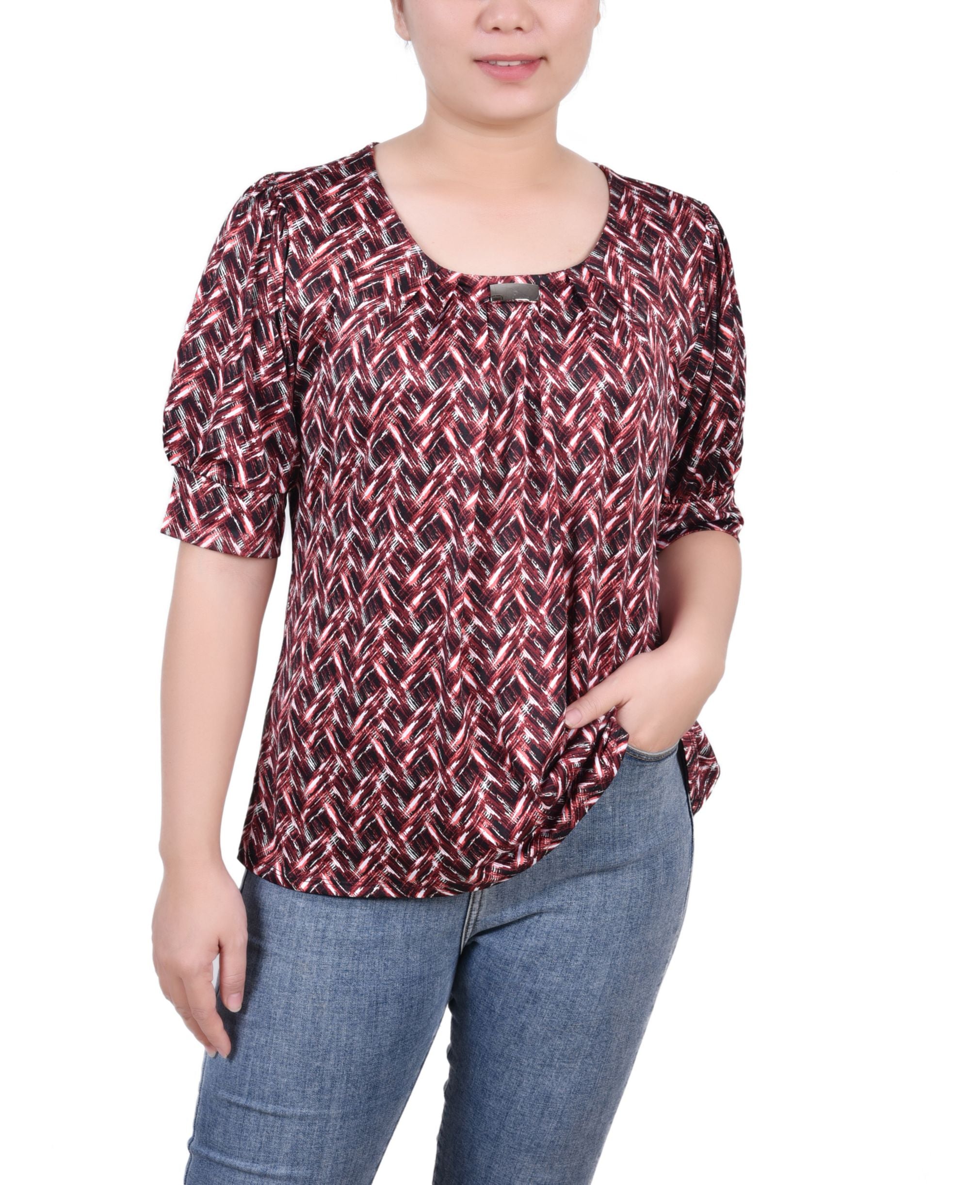 Petite Printed Balloon Sleeve Premium Top