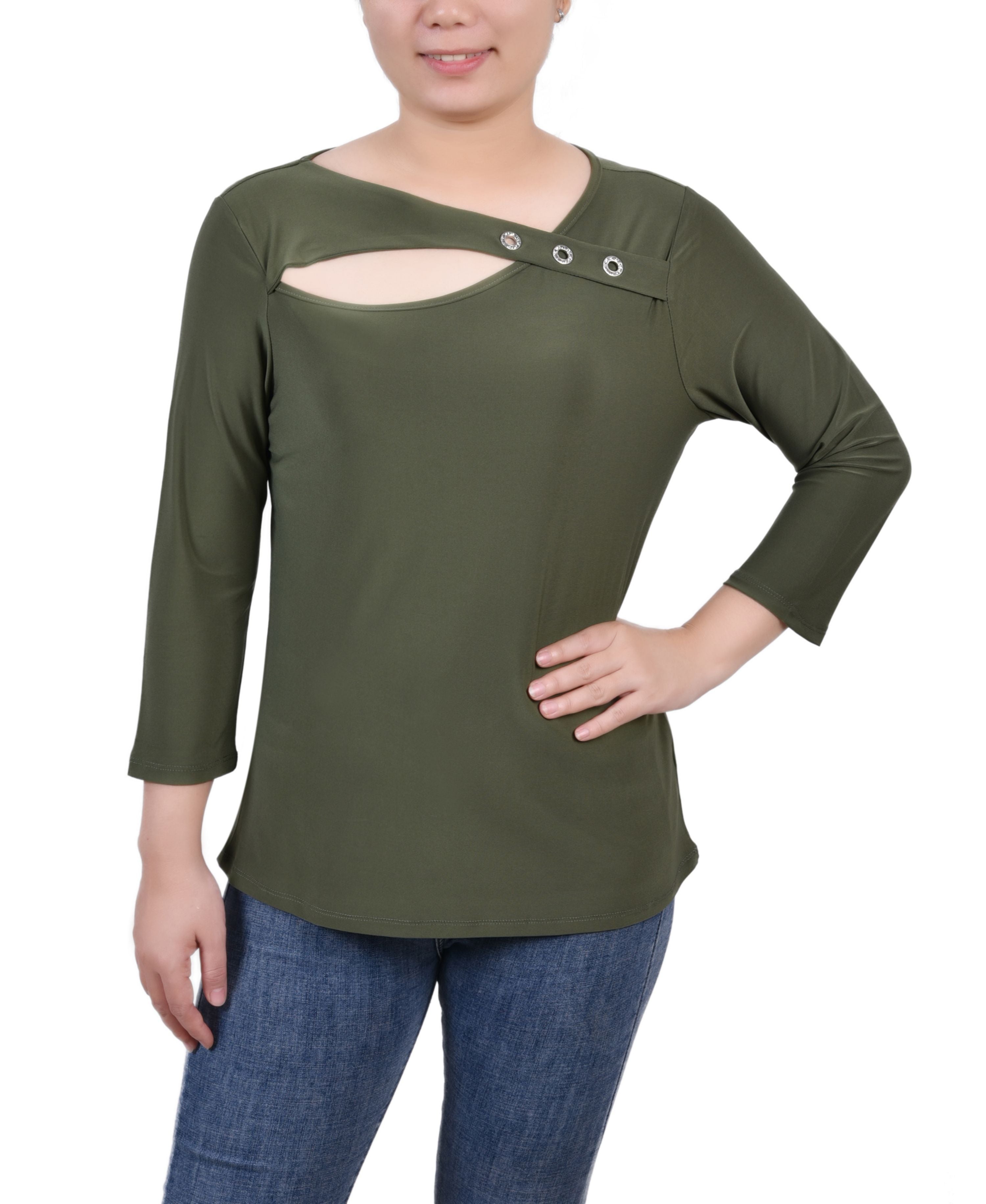 Petite 3/4 Sleeve Cutout Premium Top