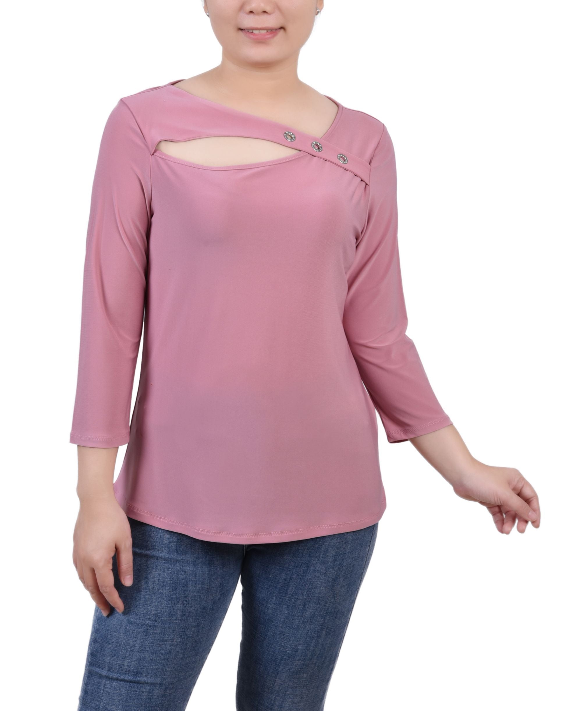 Petite 3/4 Sleeve Cutout Premium Top