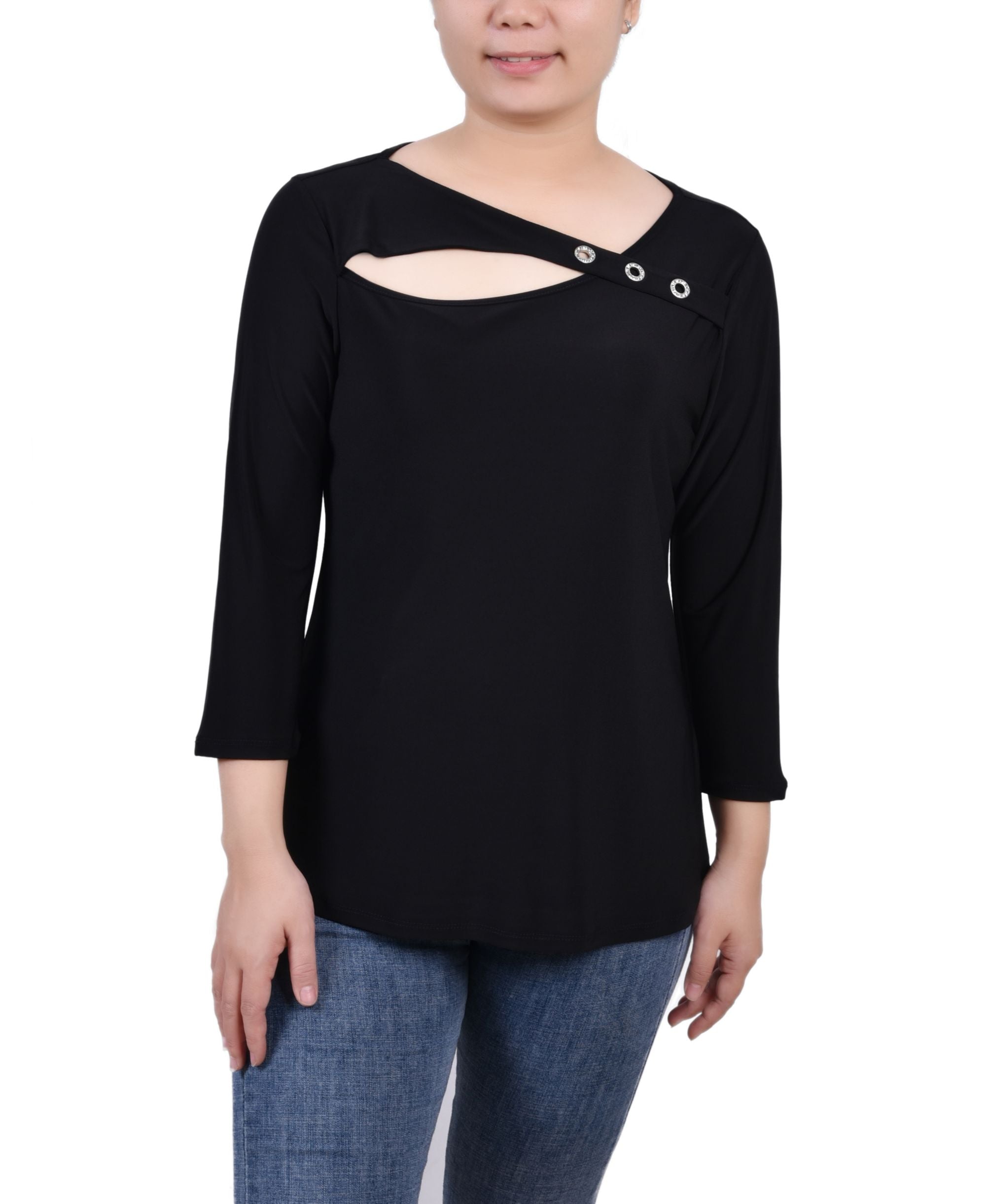 Petite 3/4 Sleeve Cutout Premium Top