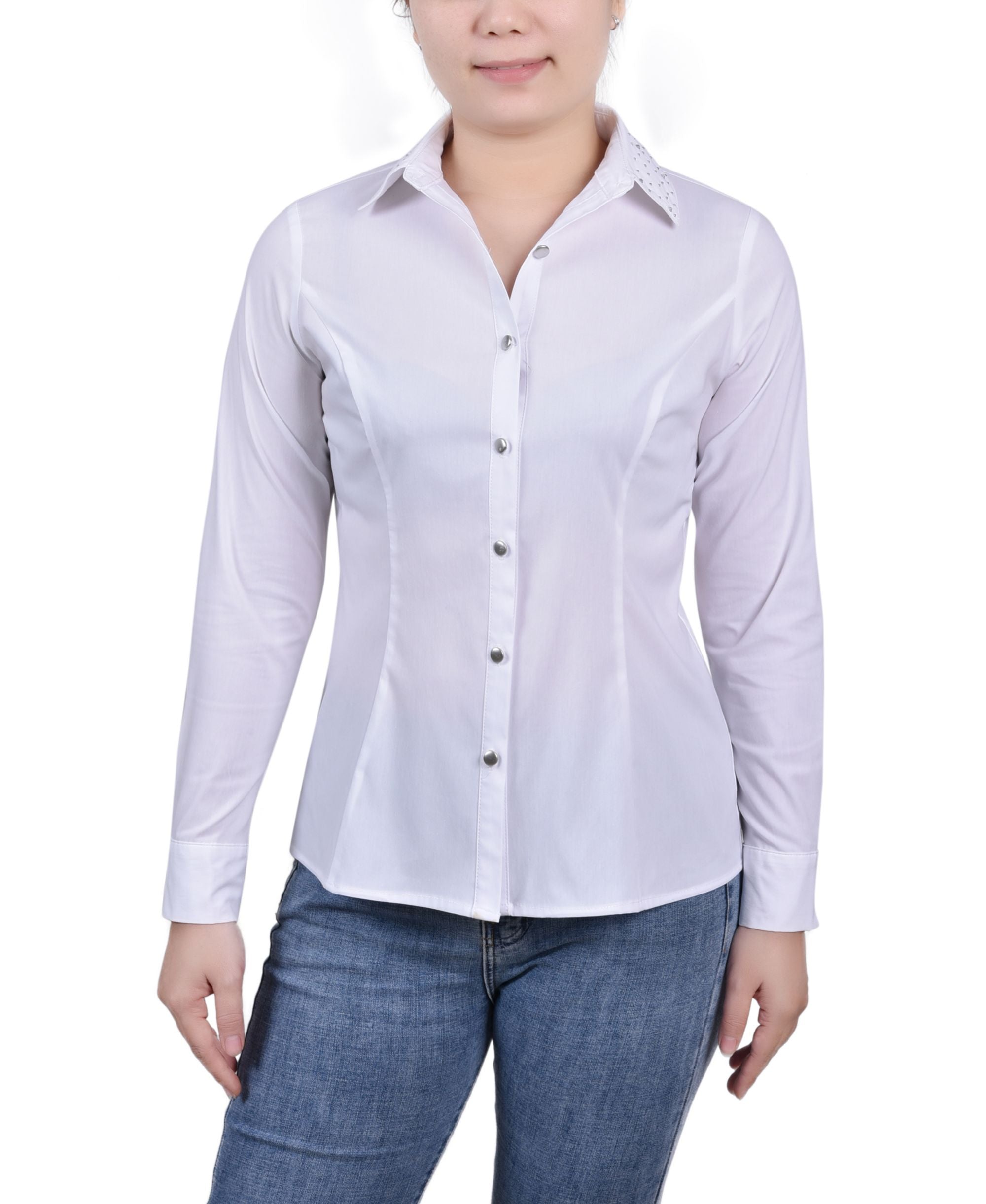 NY Collection Petite Long-Sleeve Button-Front Signature Blouse