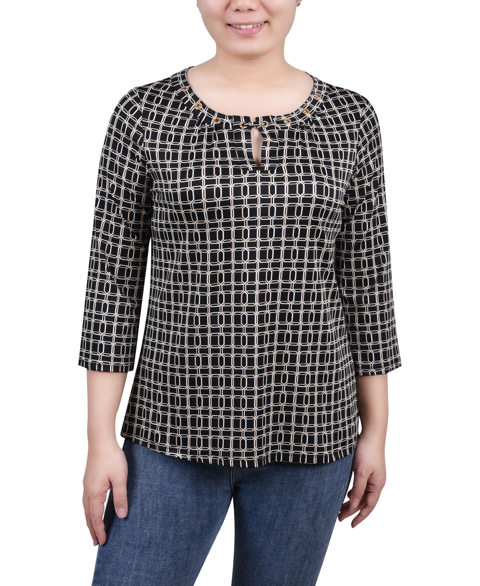 Petite Size 3/4 Sleeve Grommet Premium Top