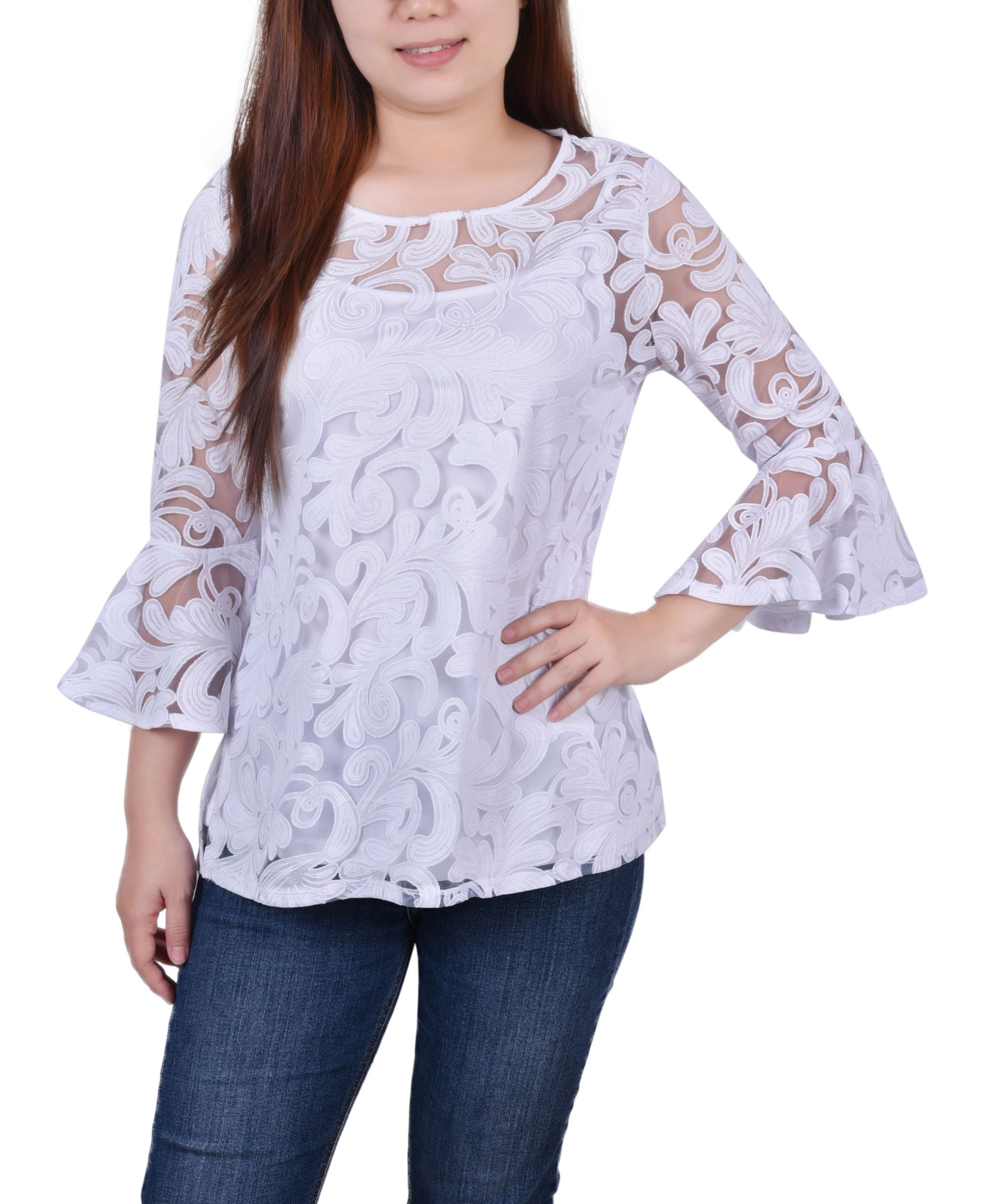 Petite Burnout Bell-Sleeve Premium Top