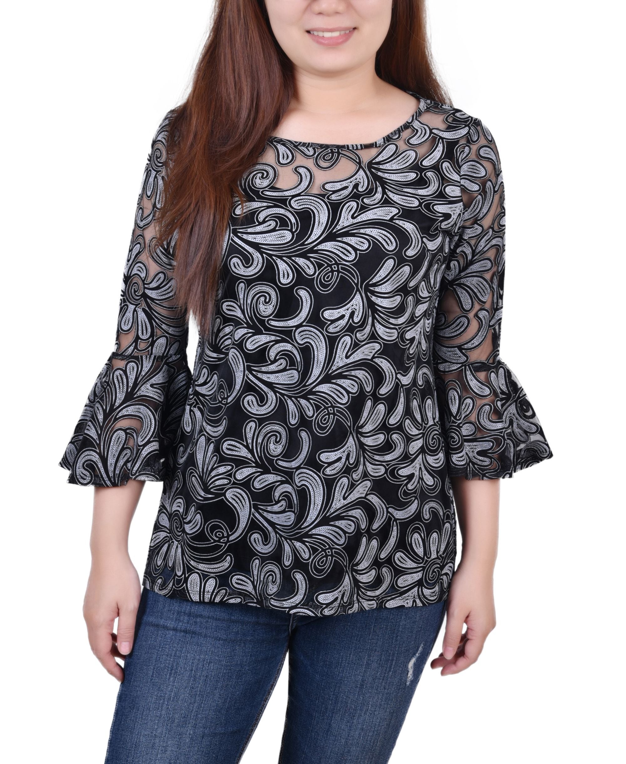 Petite Burnout Bell-Sleeve Premium Top