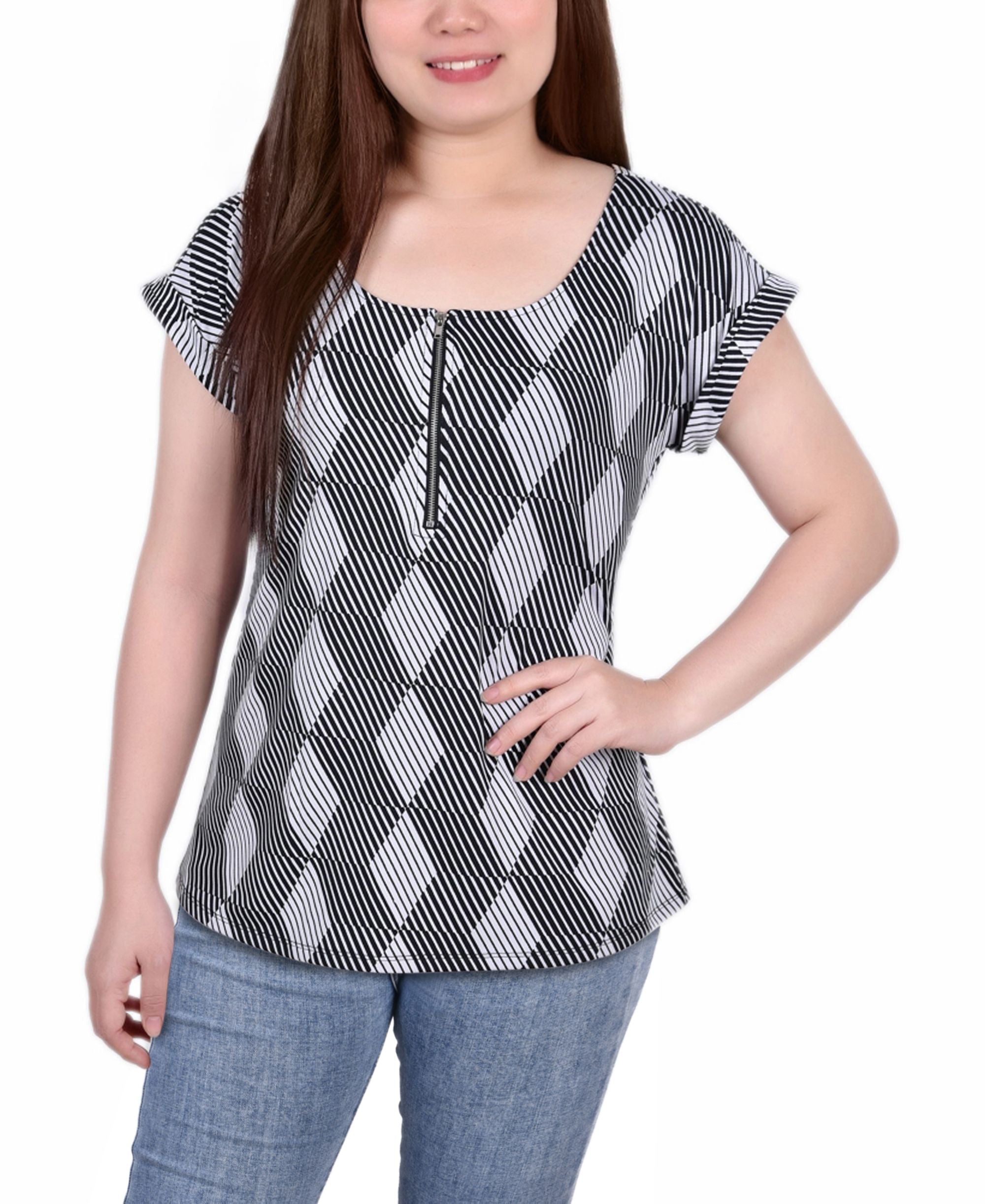 Petite Short Extended Sleeve Zip Premium Top