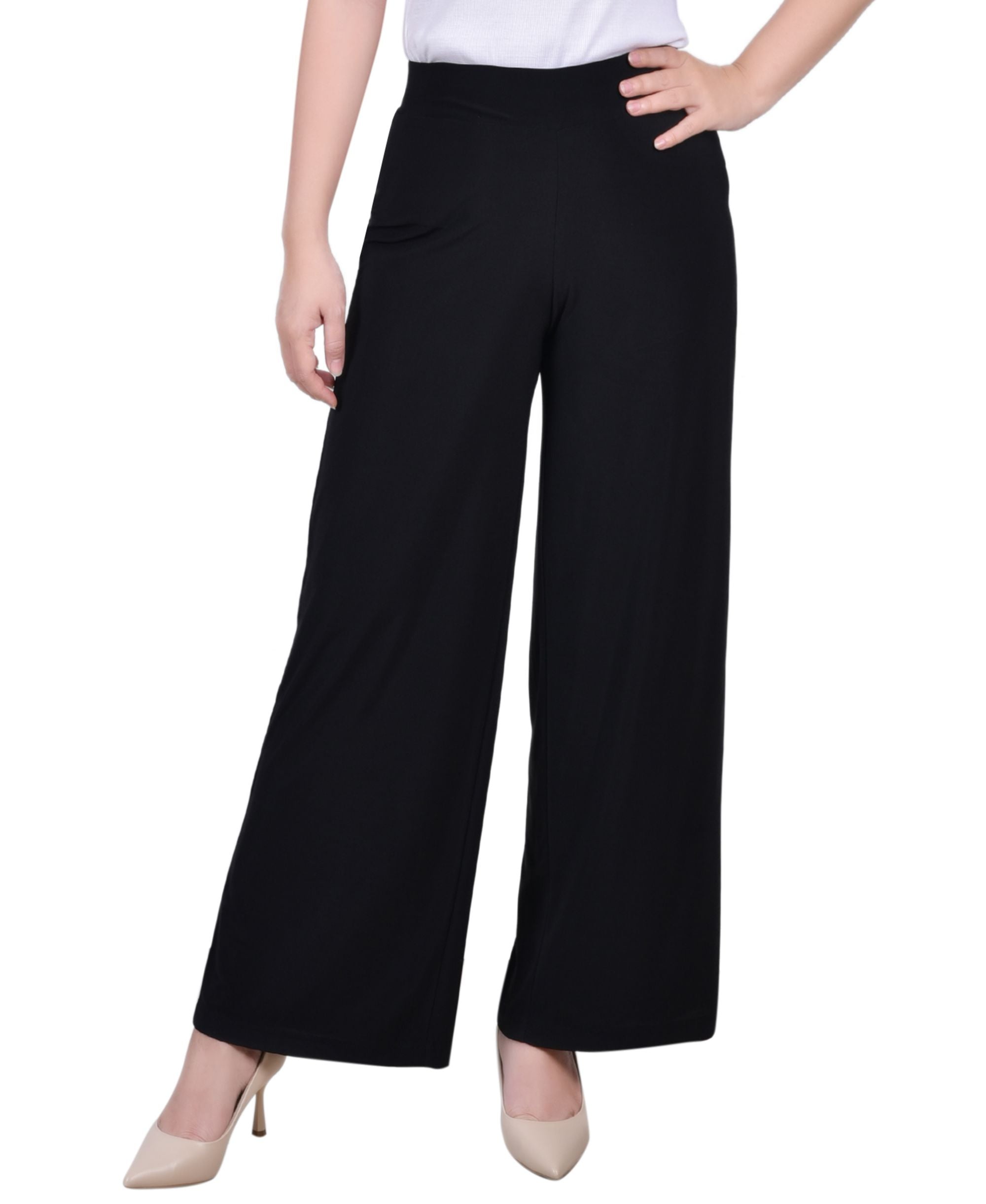 Petite Short Mid Rise Comfort-Waist Wide-Leg Palazzo Pant