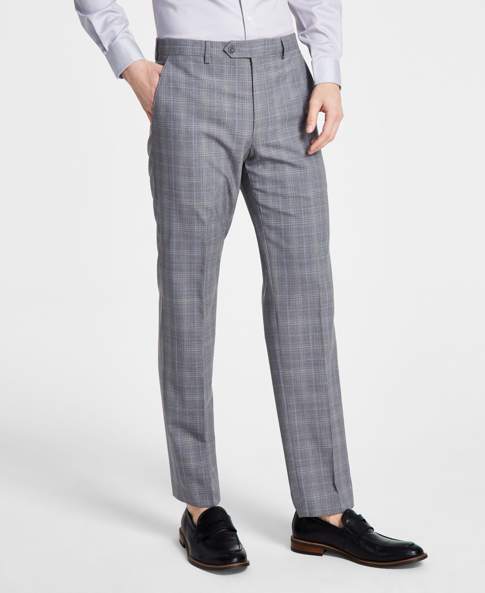 Men's Modern Fit Wool-Blend Plaid Suit Signature Pants