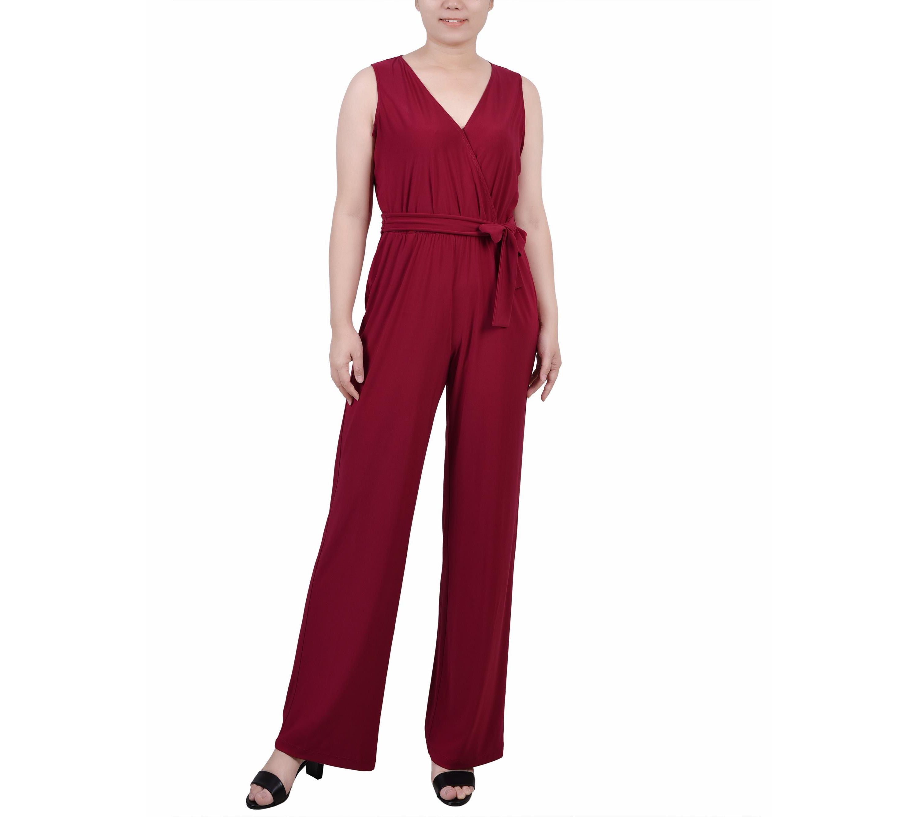 Petite Sleeveless Belted Jumpsuit
