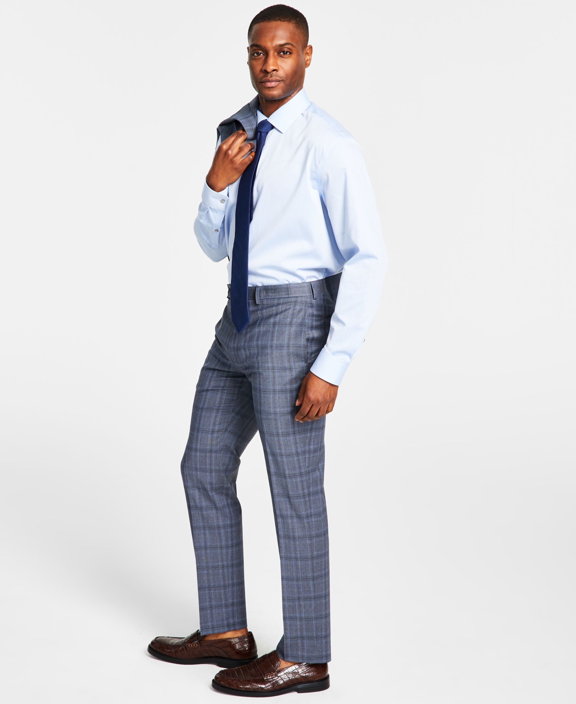 Men's Slim-Cut-Fit Wool Stretch Suit Signature Pants