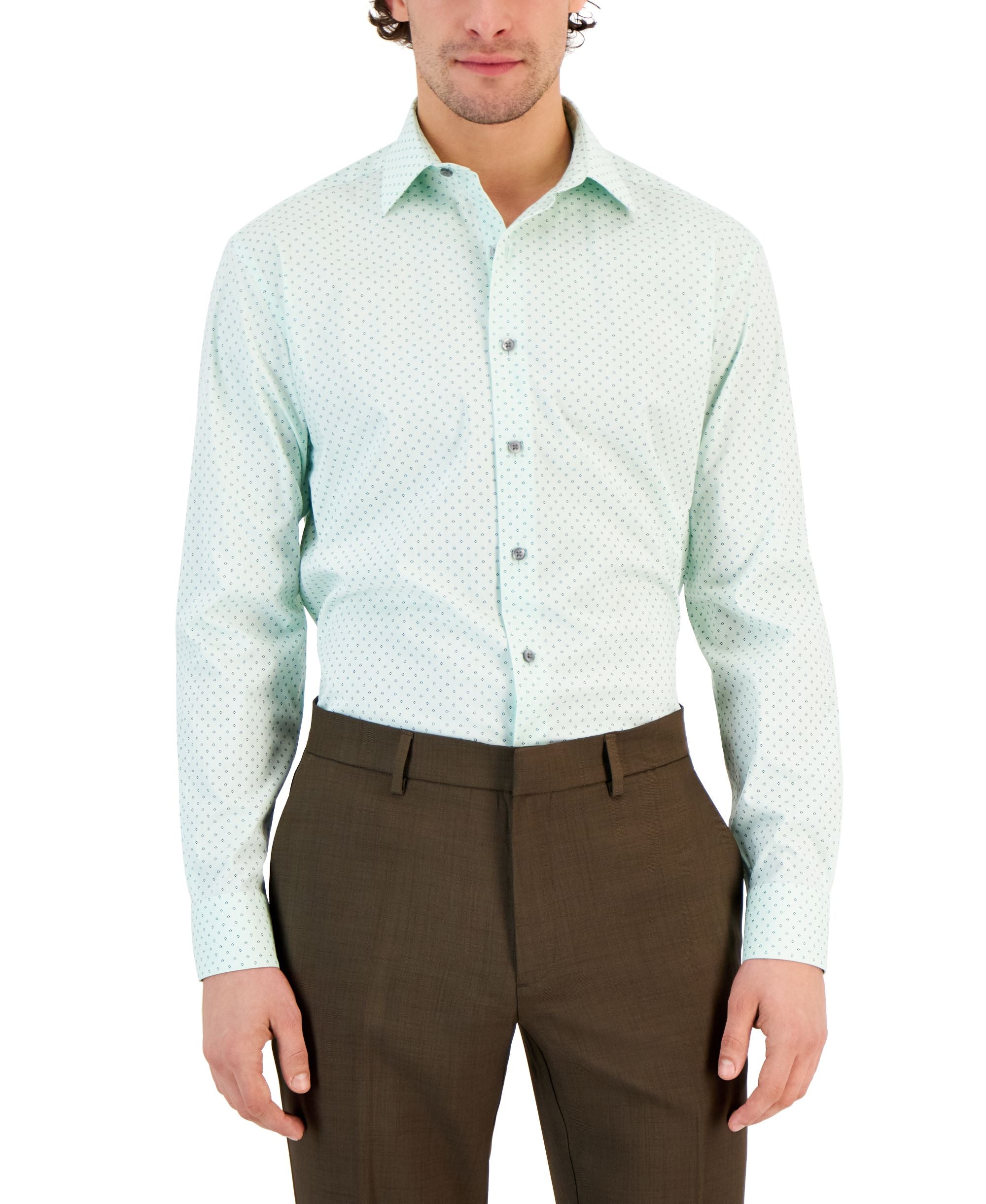 Men's Regular Fit Stain Resistant Pinflower Geo-Print Dress Modern Shirt