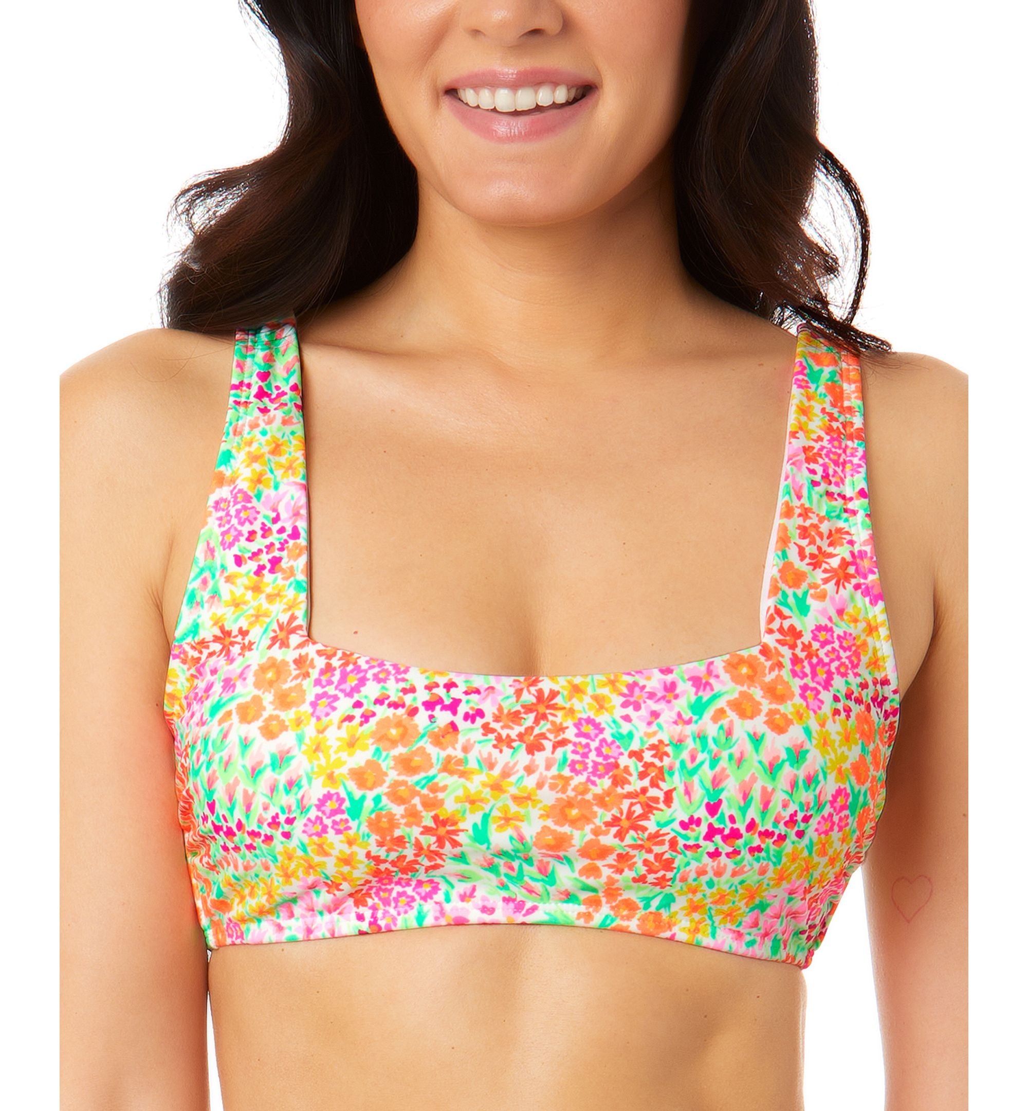 Juniors' Sun Garden Square-Neck Bralette Bikini Premium Top
