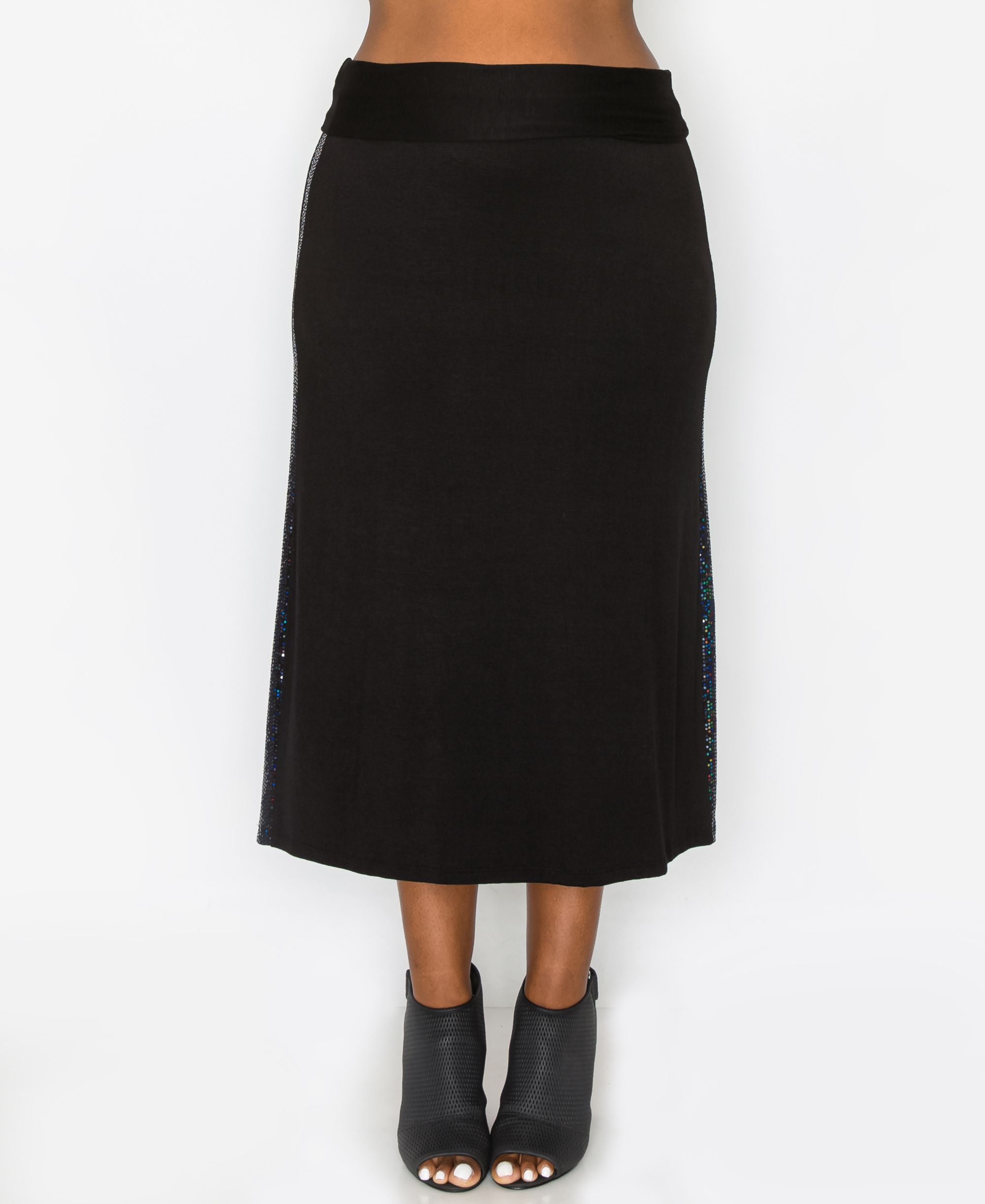 Coin 1804 Plus Size Sequin Side Contrast Fold Over Midi Modern Skirt