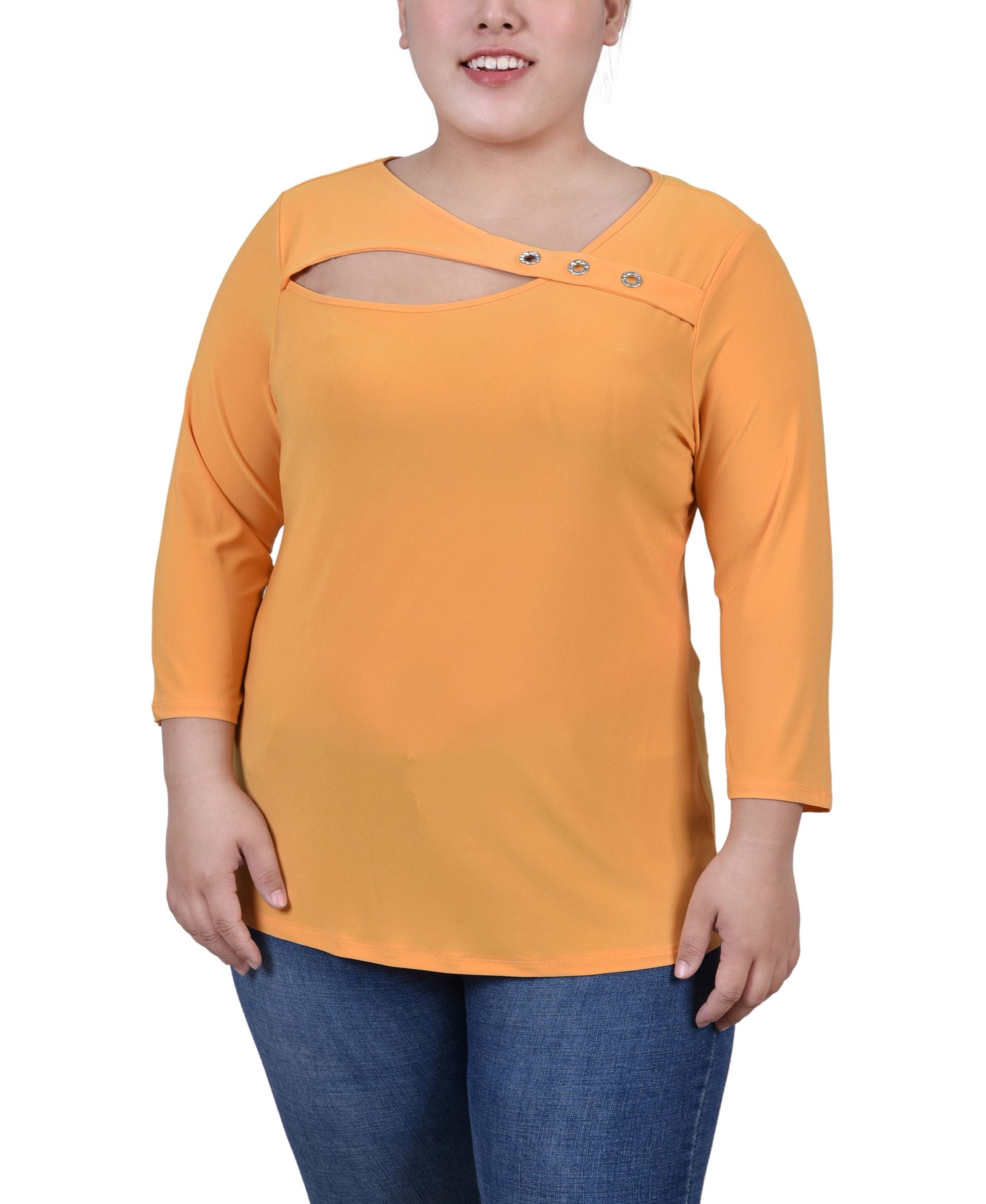 Plus Size 3/4 Sleeve Cutout Premium Top