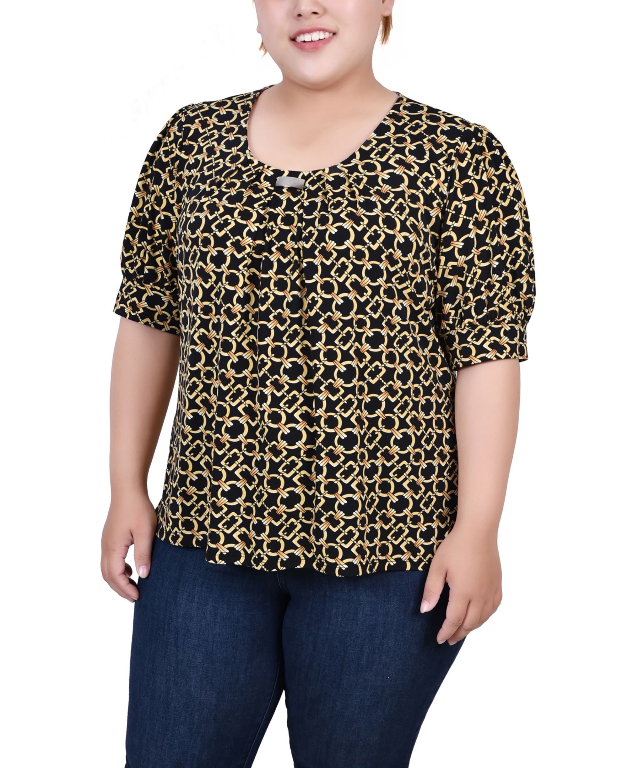 Plus Size Short-Sleeve Balloon Sleeve Premium Top