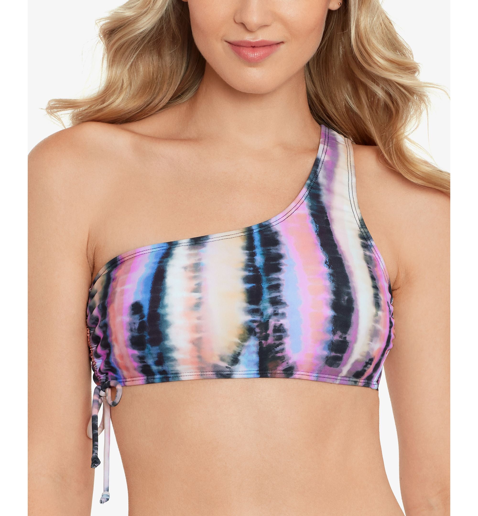 Juniors' Tie-Dyed One-Shoulder Bikini Premium Top