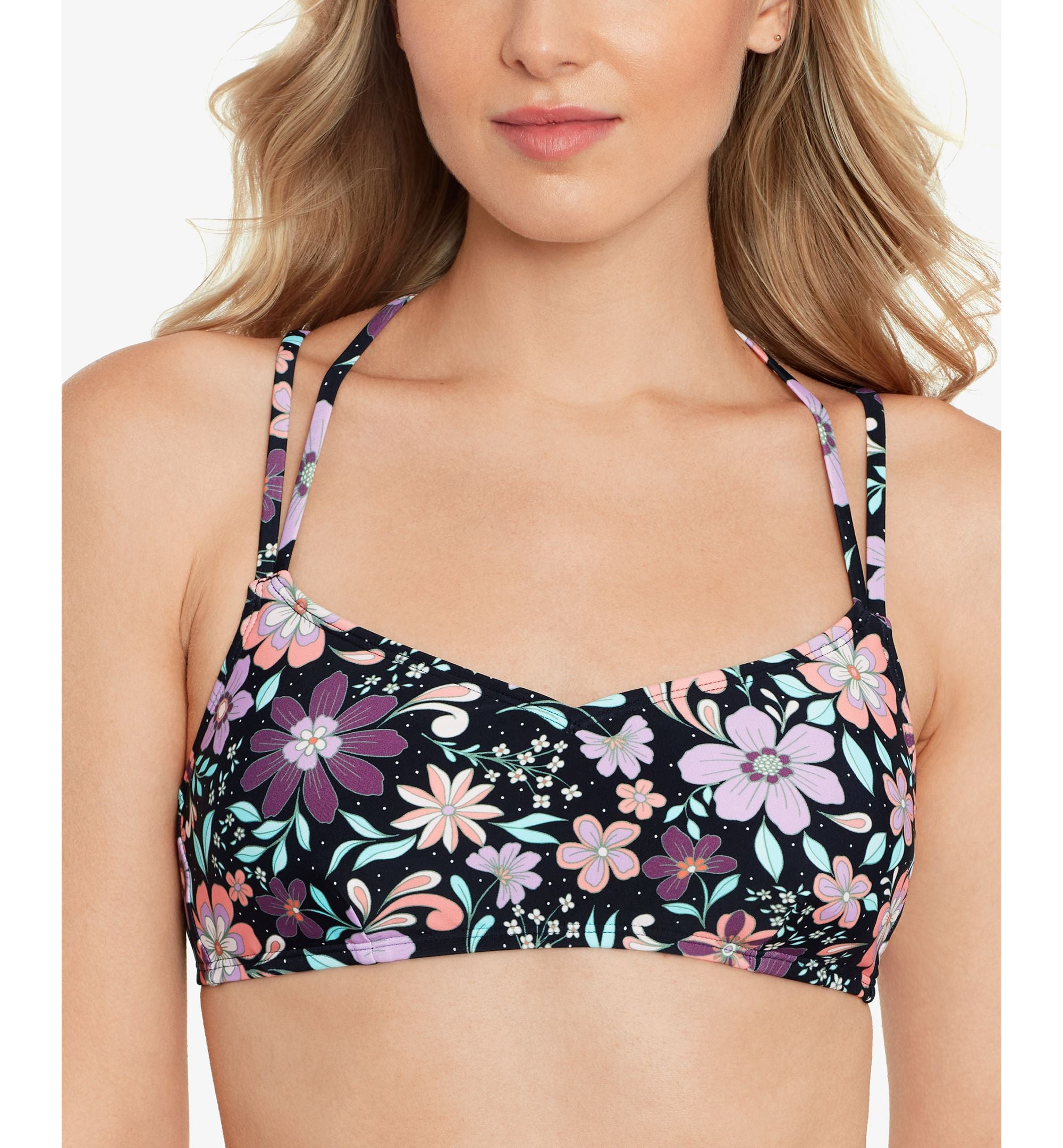 Juniors' Printed  Double Strap Bralette Bikini Premium Top