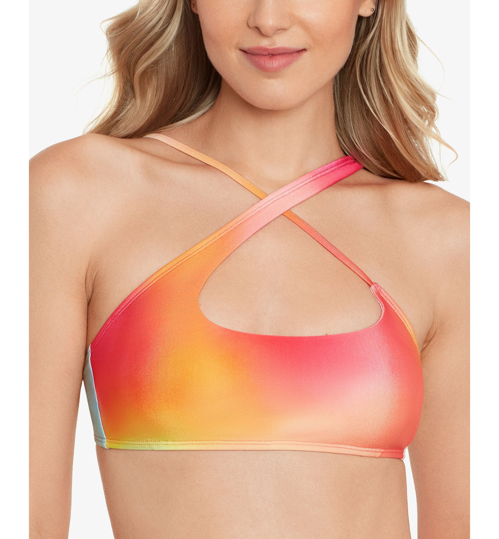 Juniors' Printed Crisscross-Strap Bikini Premium Top