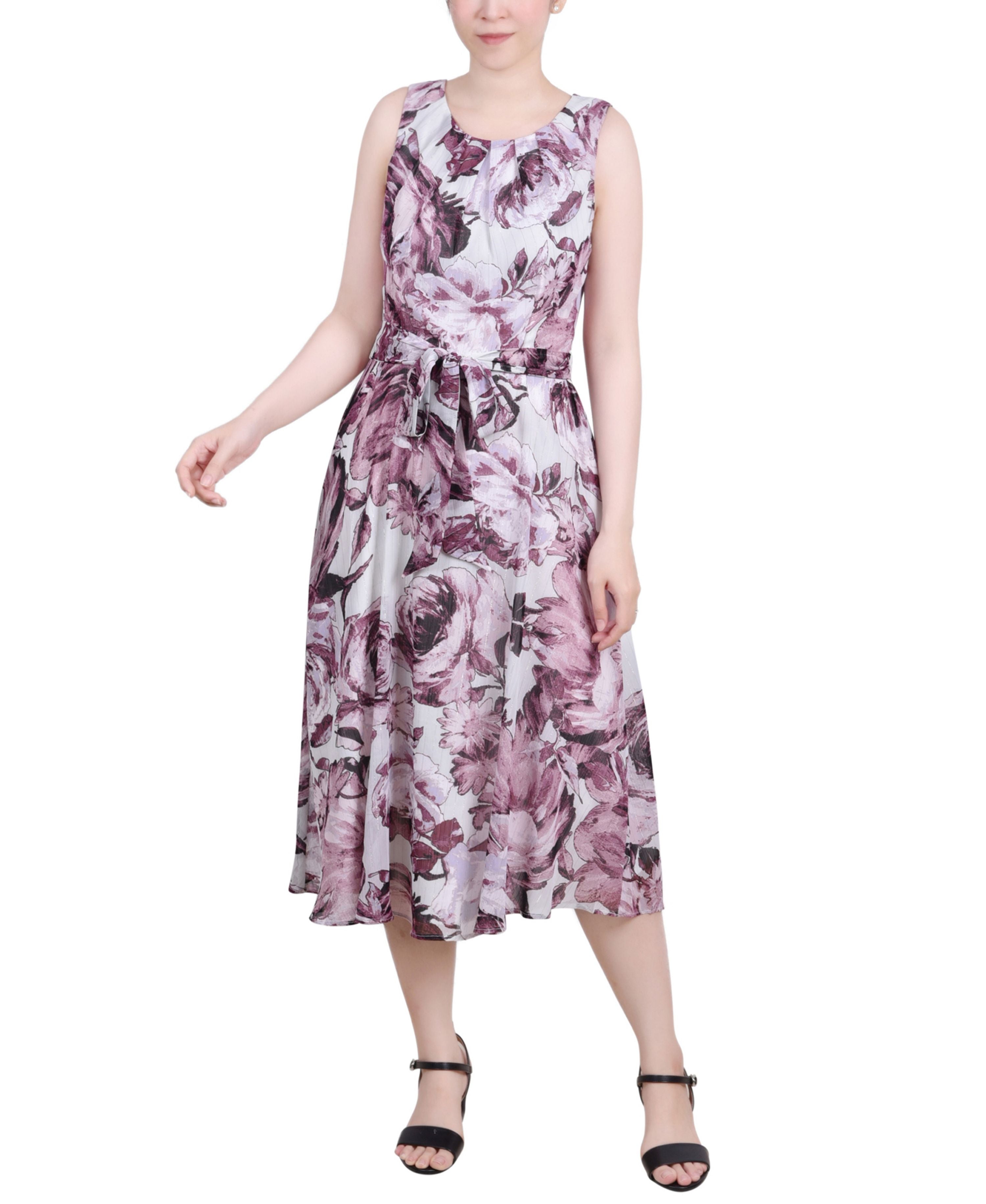 Petite Sleeveless Chiffon Belted Dress