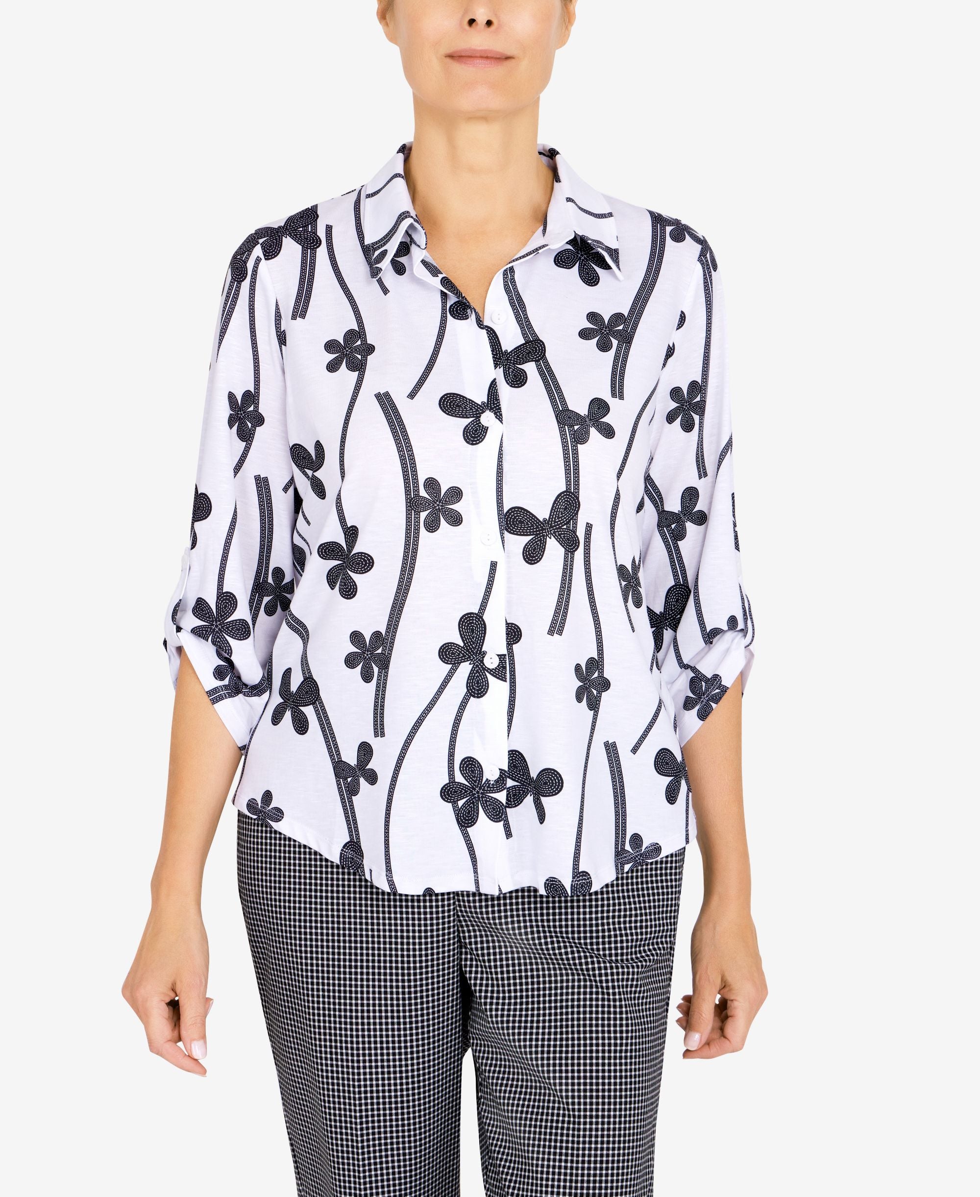 Petite Checking in Abstract Floral Button-Down Modern Shirt