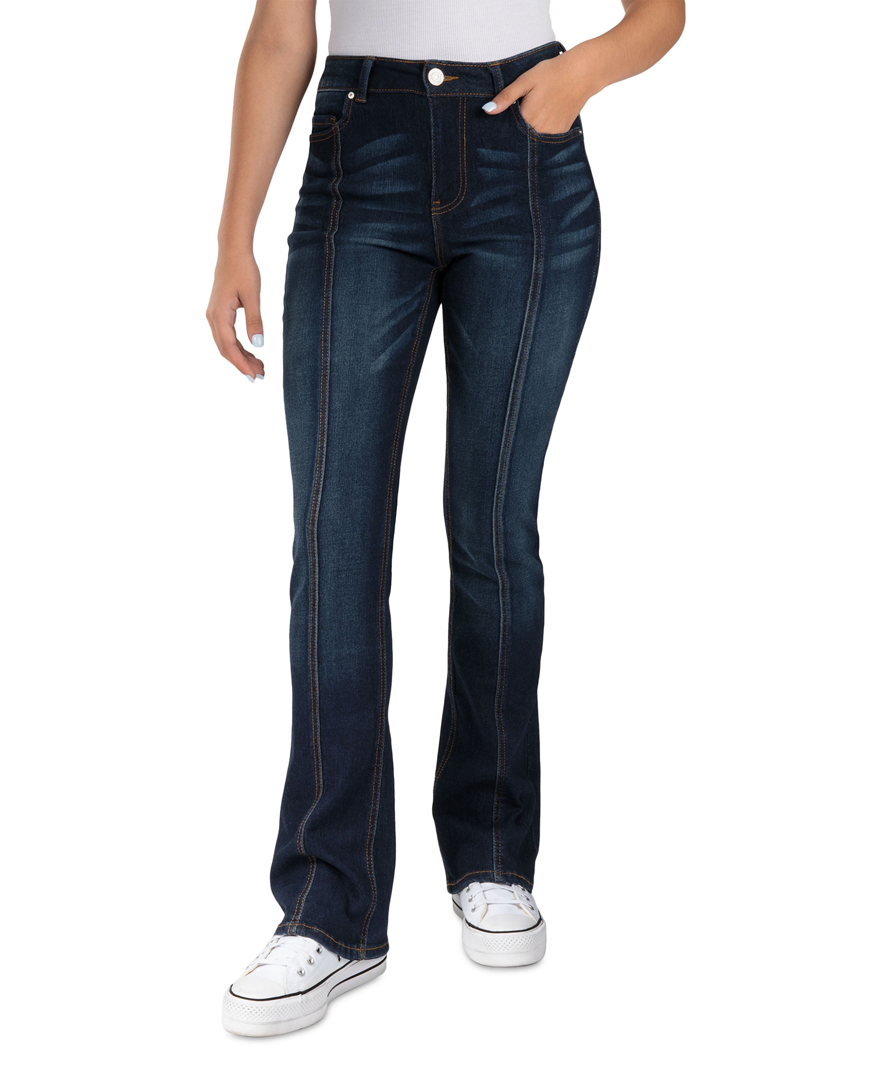 Juniors' Seamed High-Rise Boot-Cut Premium Jeans