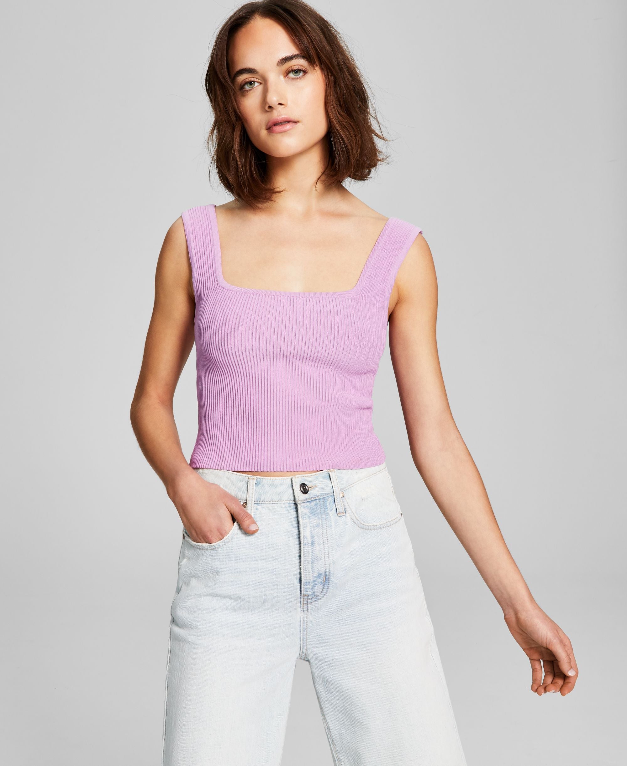 Women's Sleeveless Square-Neckline Ottoman Cropped Premium Top
