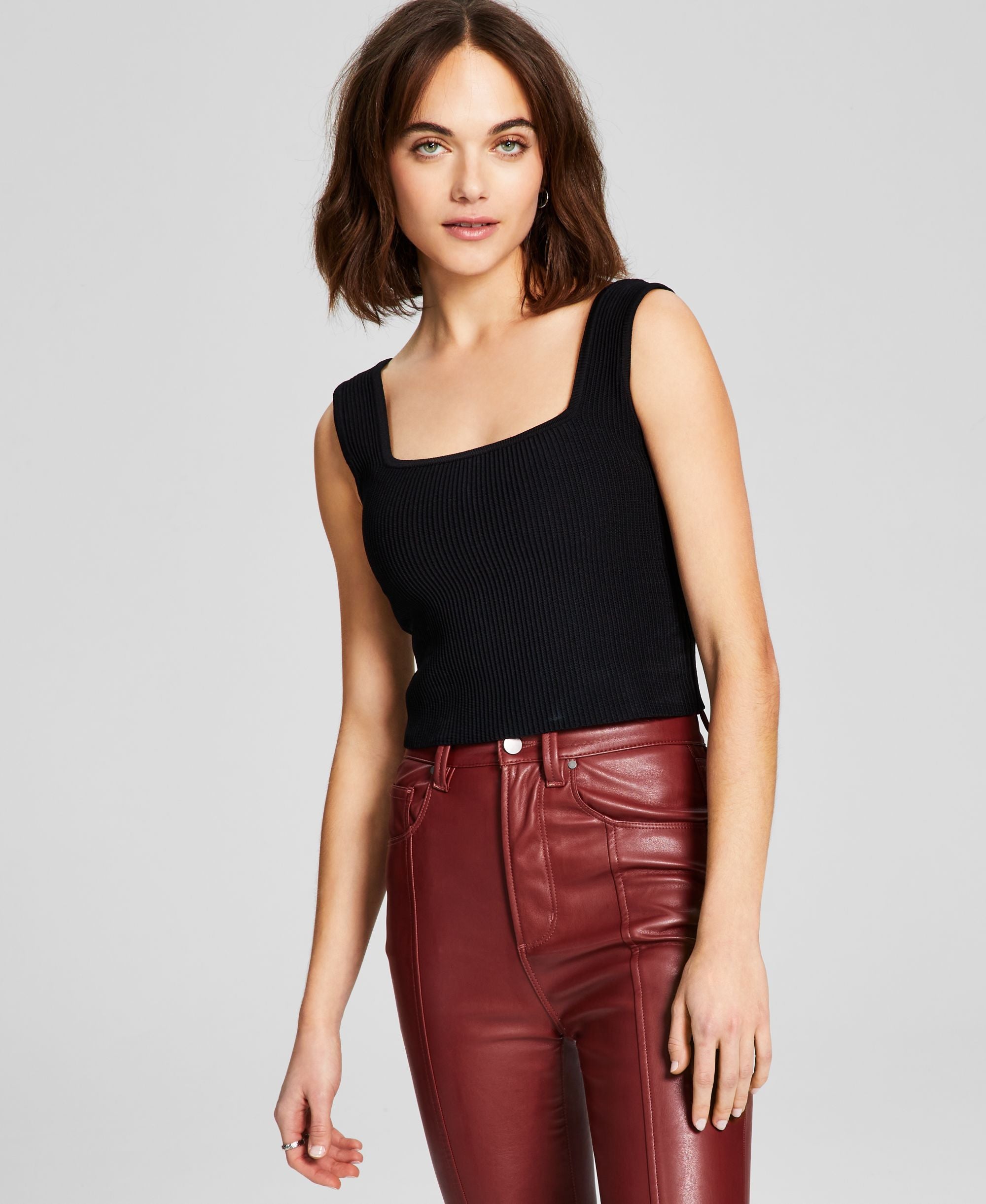 Women's Sleeveless Square-Neckline Ottoman Cropped Premium Top