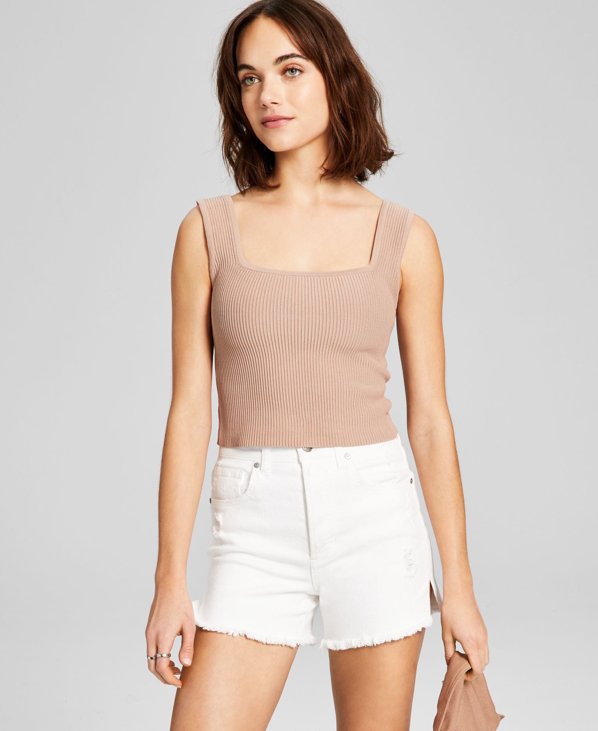 Women's Sleeveless Square-Neckline Ottoman Cropped Premium Top