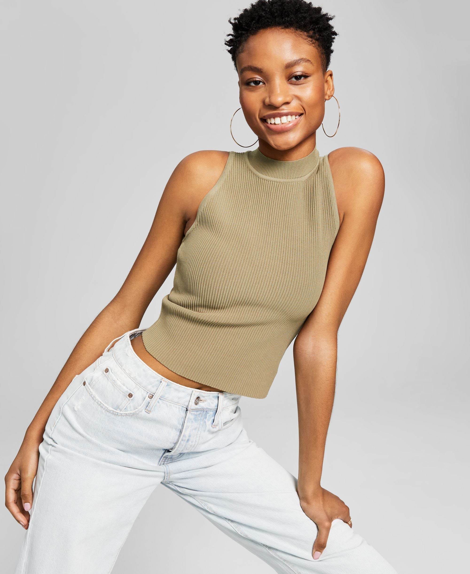 And Now This Womens Sleeveless Mock-Neck Ottoman Premium Top