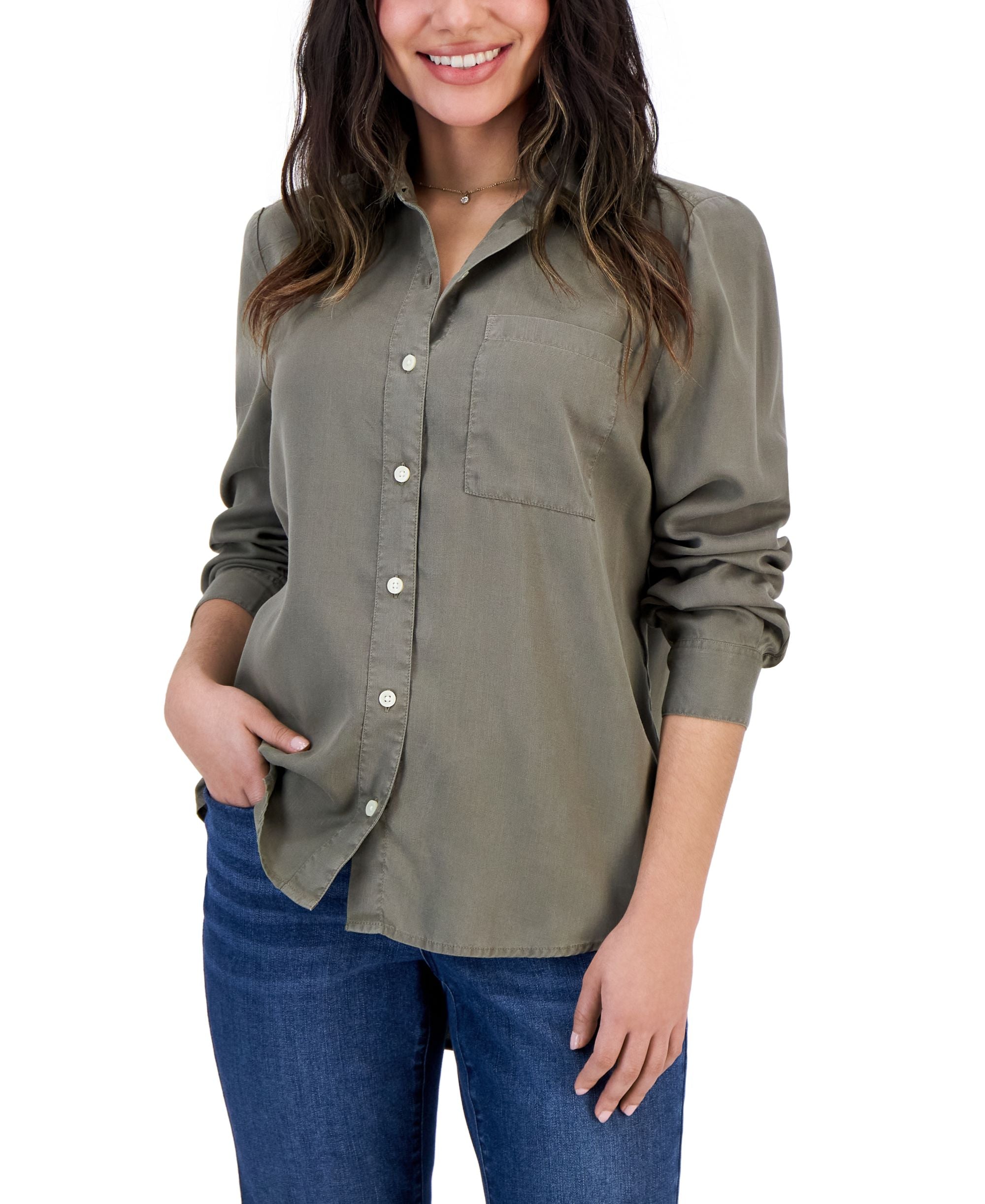 Petite Solid Button-Down ideal Modern Shirt
