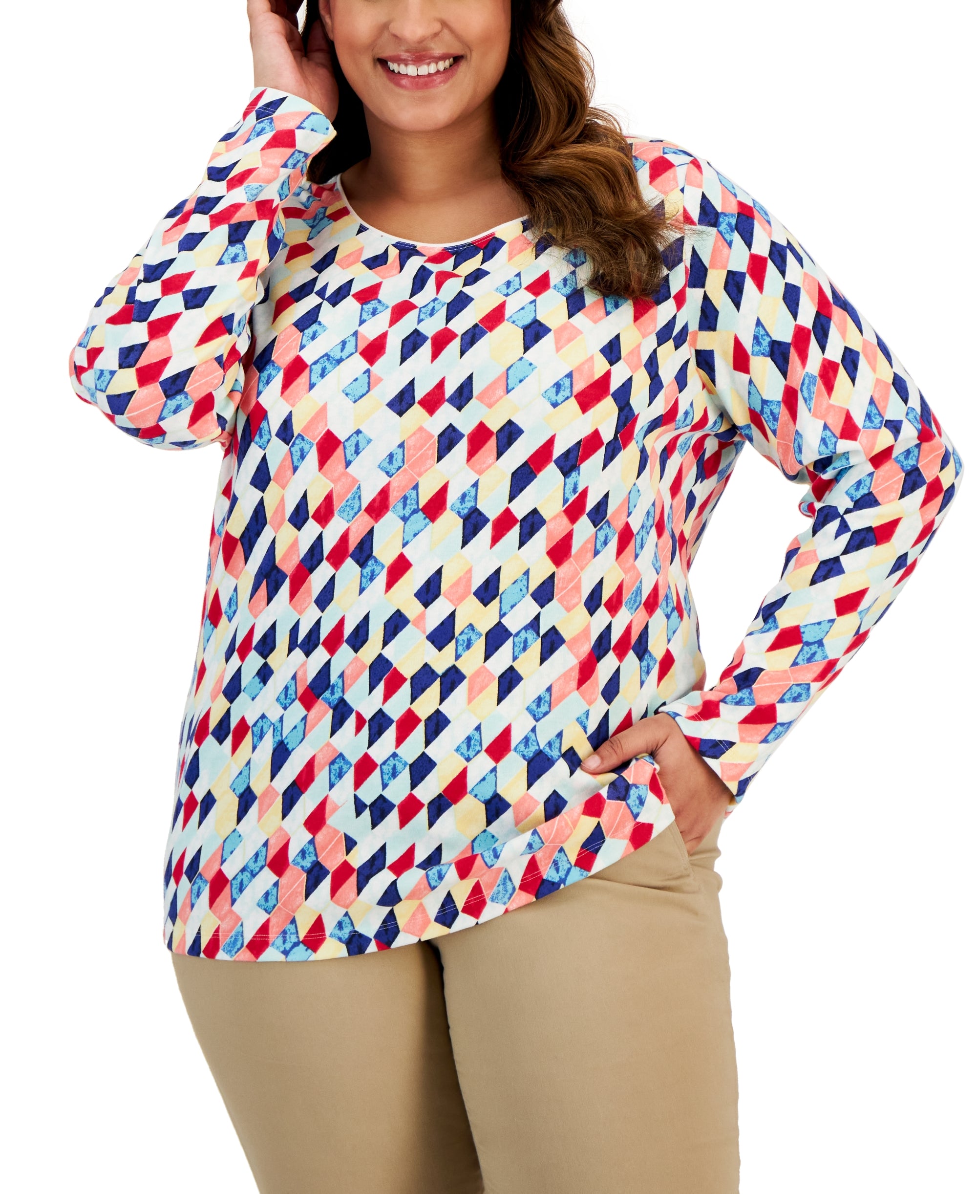 Plus Size Kaleidoscope Geo Print Premium Top