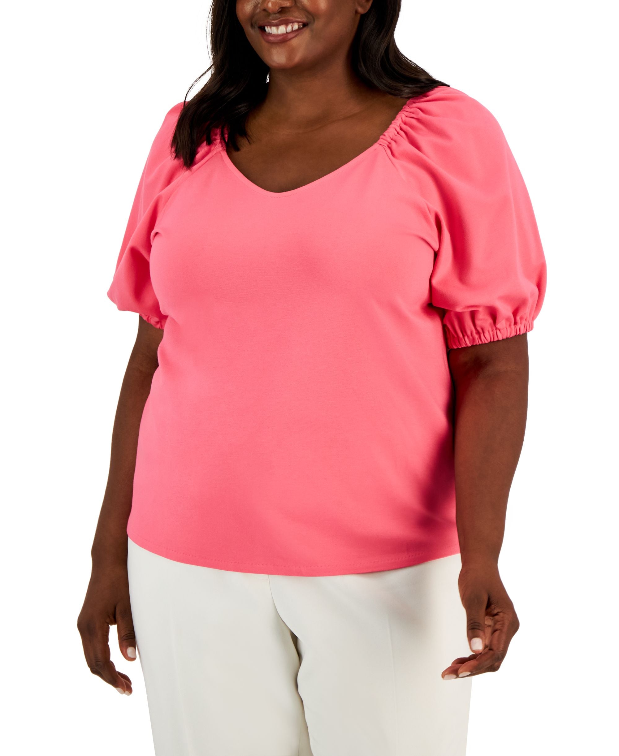 Plus Size Sweetheart-Neck Puff-Sleeve Premium Top