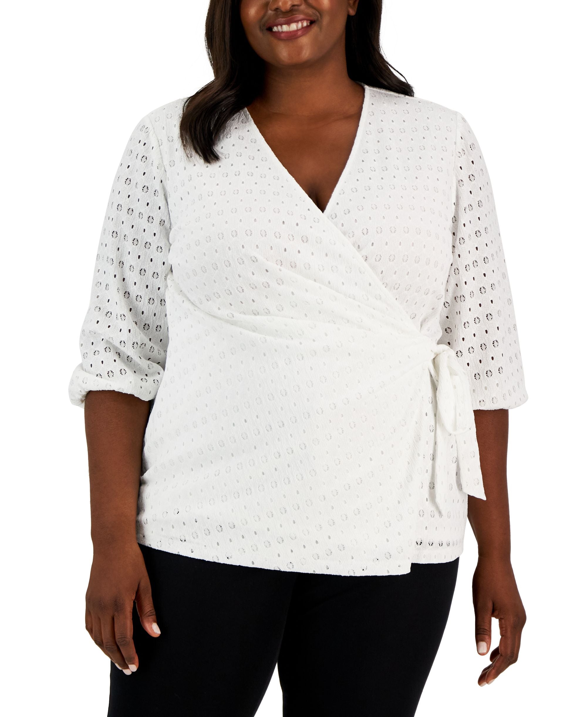 Plus Size Dot Lace Surplice Top