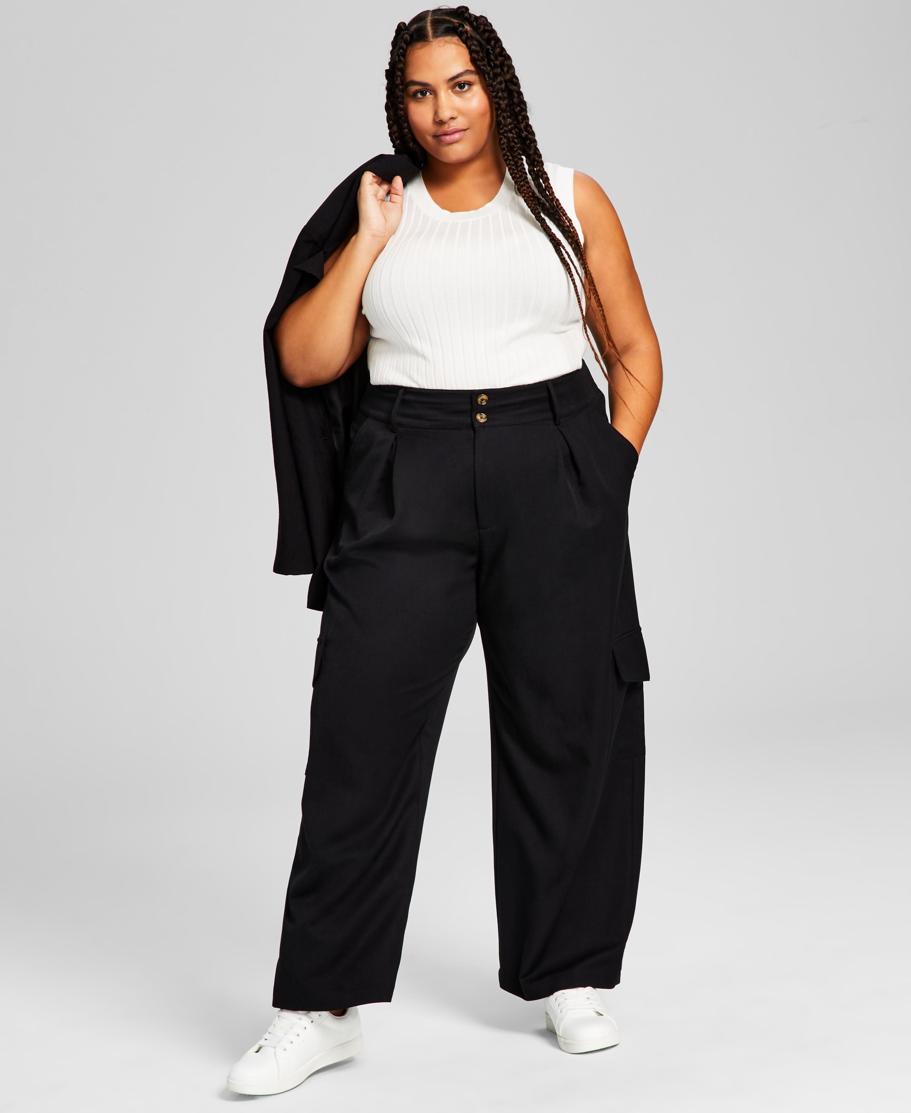 Modern Plus Size Wide-Leg Pleated Cargo Signature Pants
