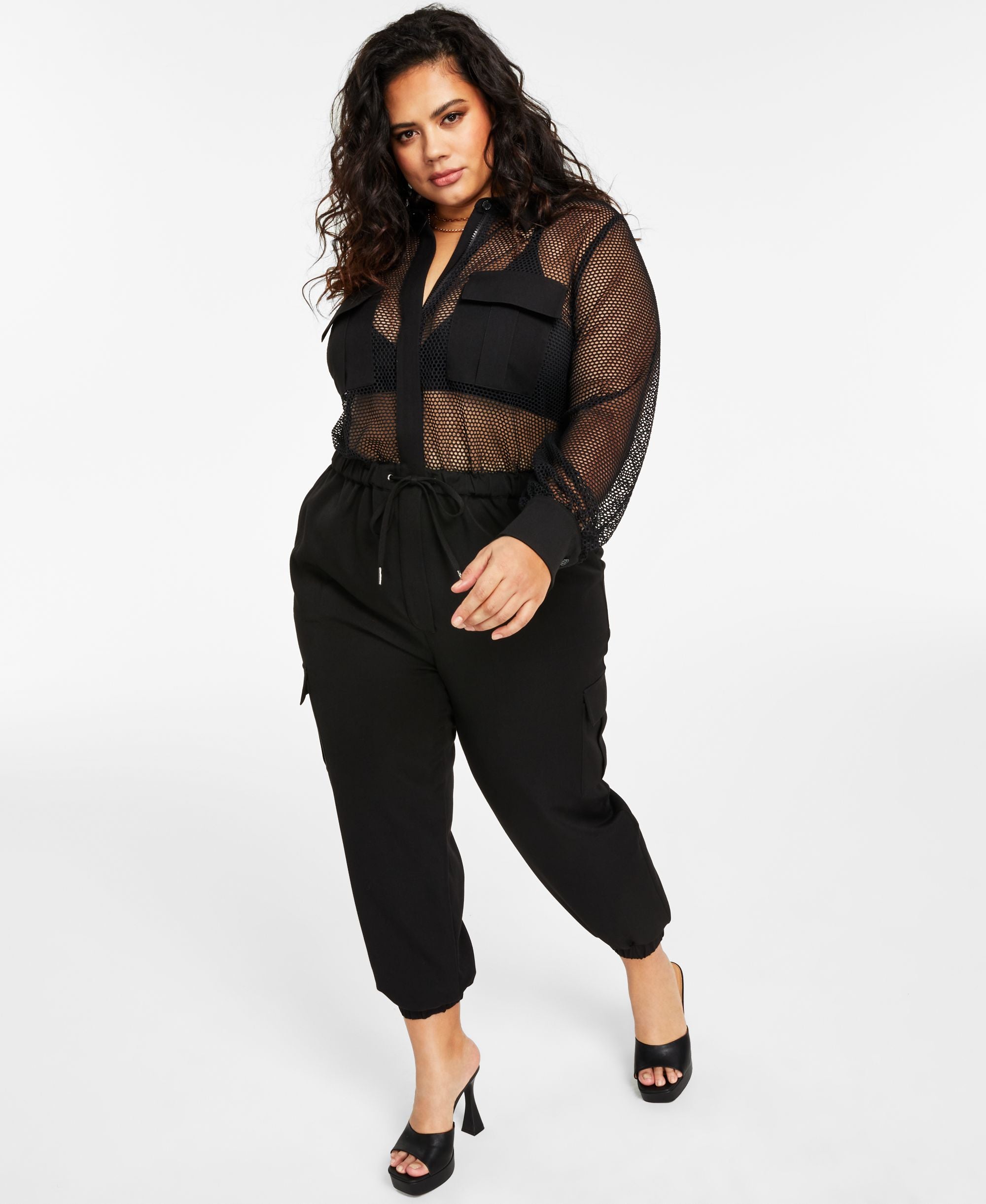 Modern Plus Size Mesh-Premium Top Jumpsuit