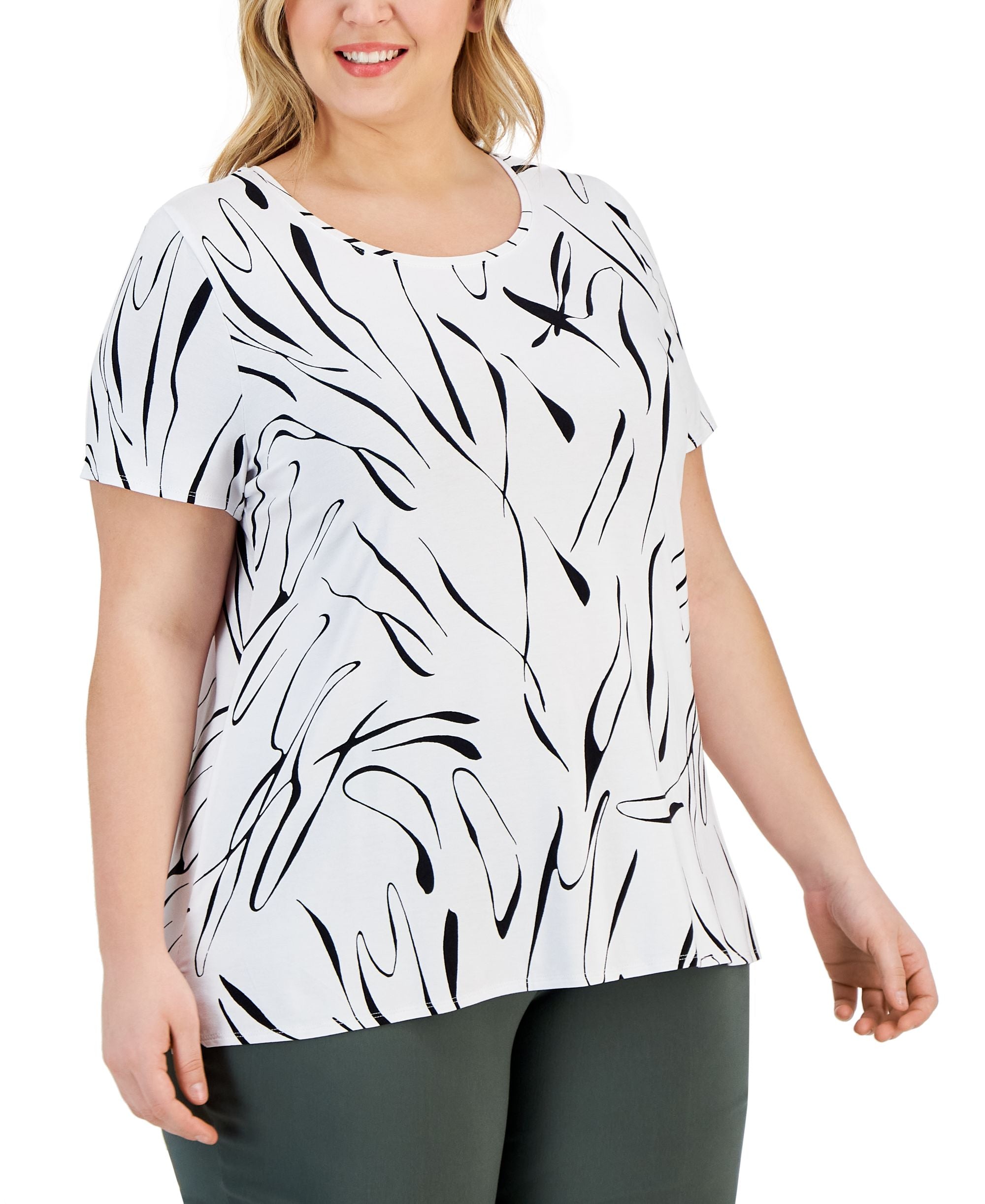 Alfani Plus Size Printed Crewneck Short-Sleeve Premium Top