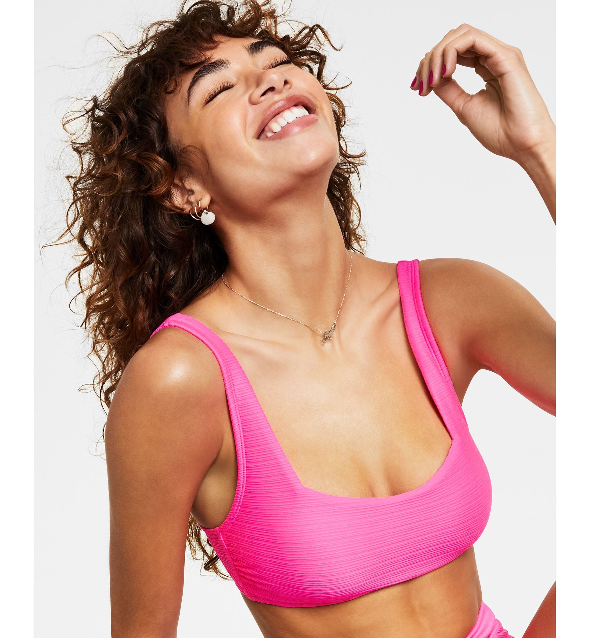 Juniors' Mint Spark Variegated Ribbed Bralette Bikini Premium Top