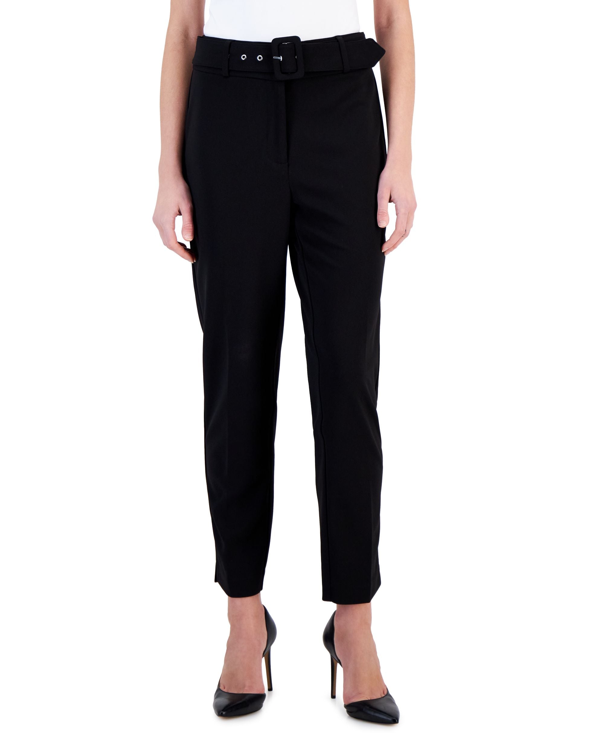 Women's Belted Slim-Cut-Leg Ankle Signature Pants